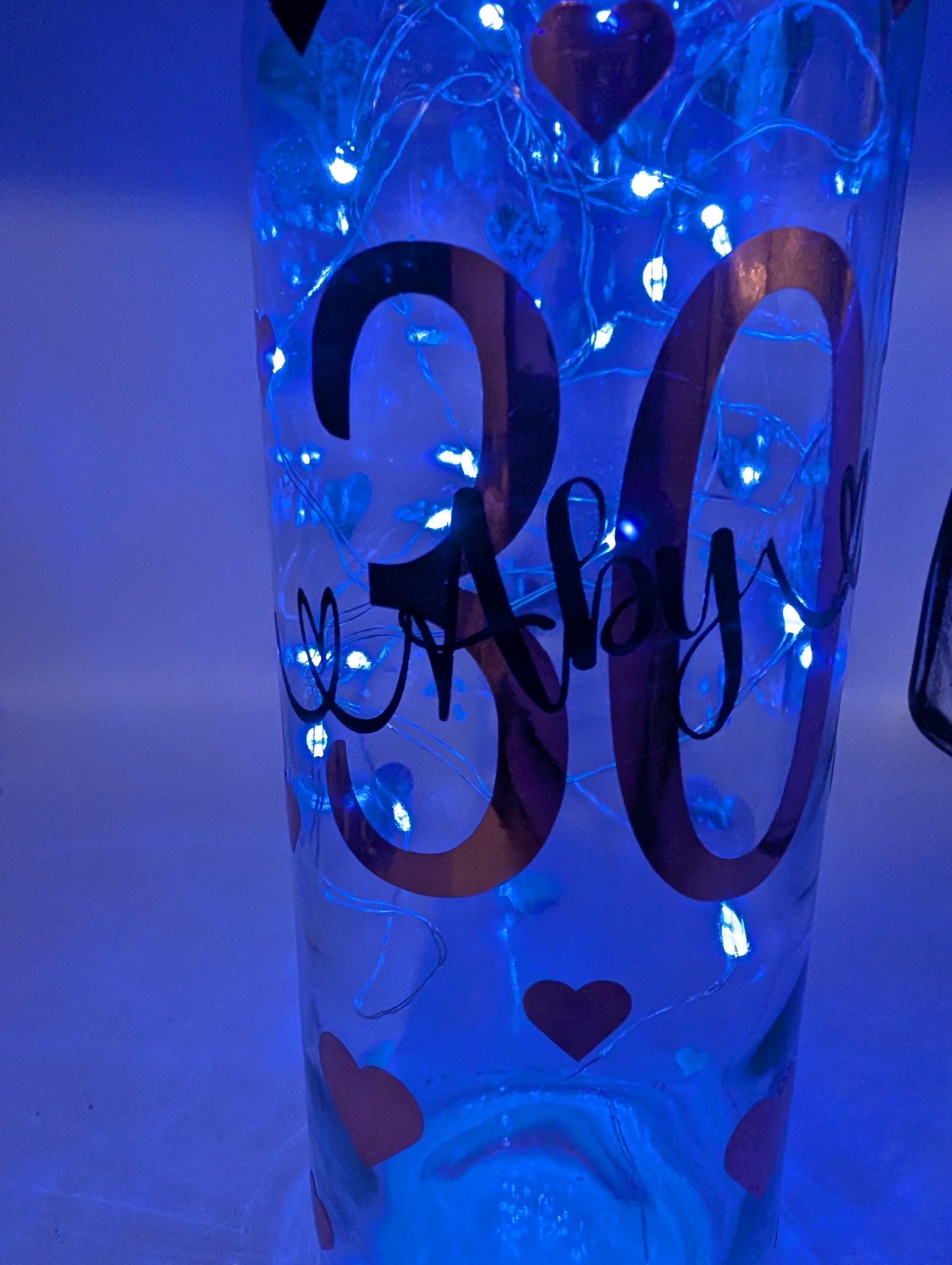 Personalised 30th Light Up Bottle, Milestone Birthday, Special Birthday Gift, 30th Birthday Keepsake, Special 30th Present, Custom Age &amp; Name A Beautiful keepsake for a Special Birthday