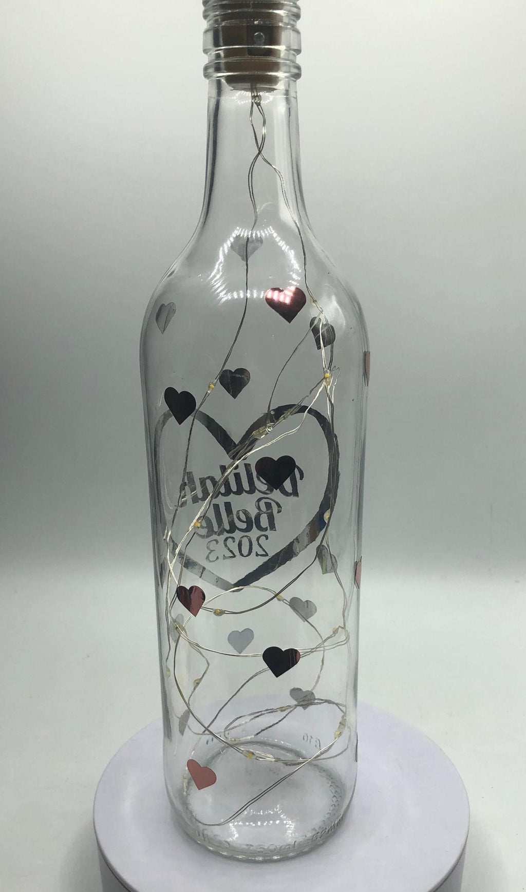 Personalised Birthday Gift, Birthday Light Up Bottle, Birthday Keepsake Gift, New Baby Gift, Christening Gift, Friend Birthday Hearts Gift