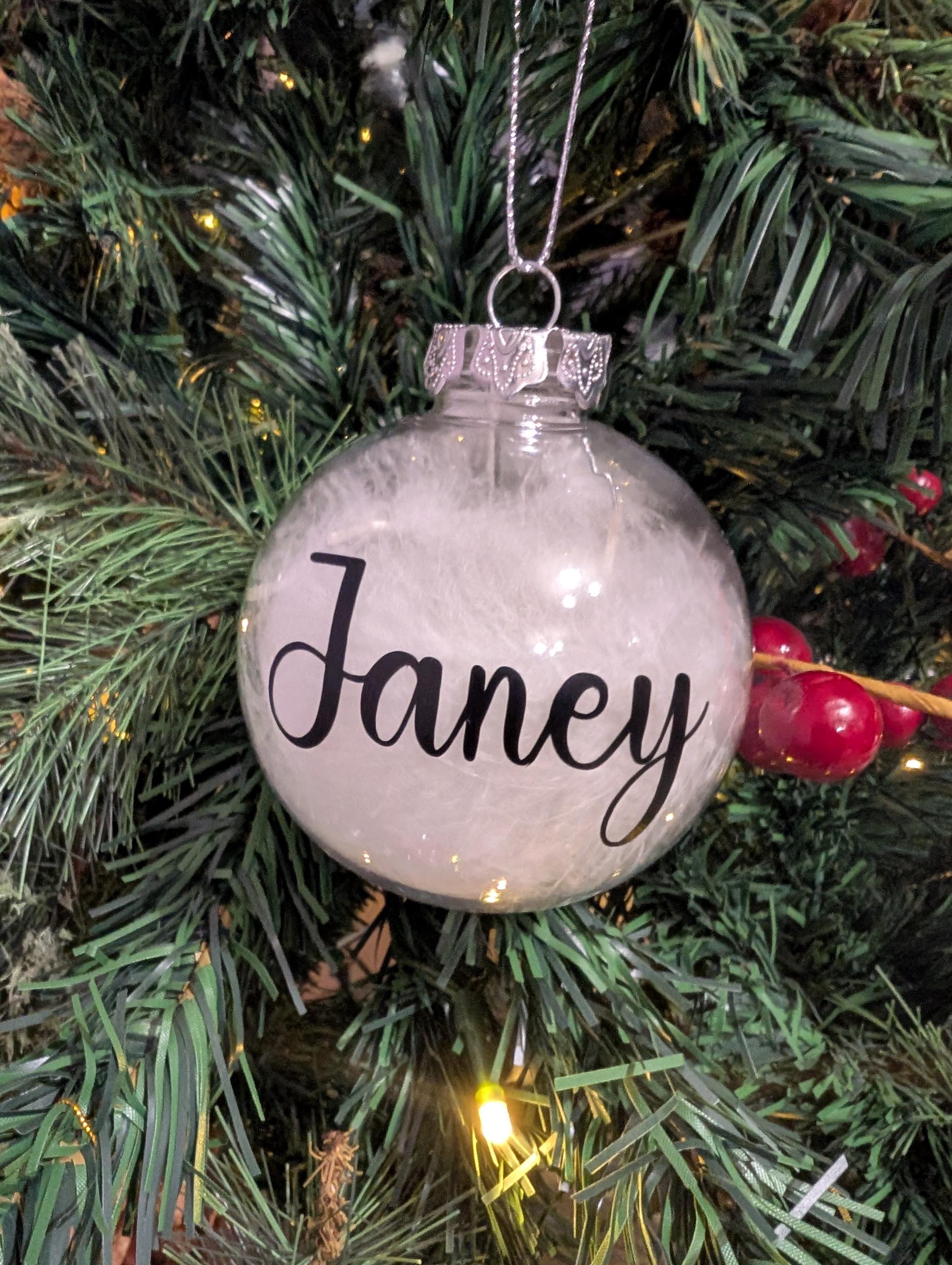 Personalised Christmas Bauble, Feather Bauble, Christmas Bauble Gift, Bauble Christmas Keepsake, Christmas Bauble Gift, Family Tree Baubles