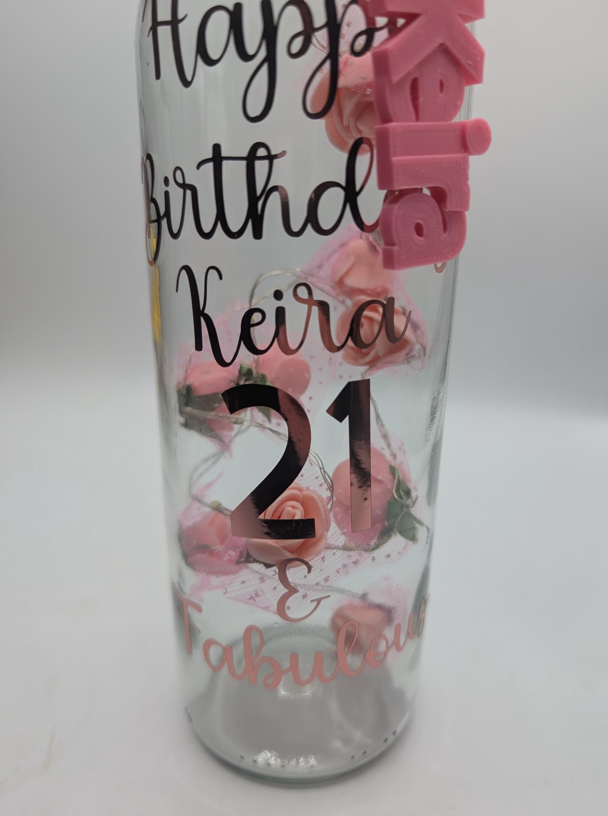 Personalised Light up Bottle, 21st Birthday For Her, Special 21st Gift, Milestone Birthday, 21 Birthday Present, Personalised Birthday Gift
