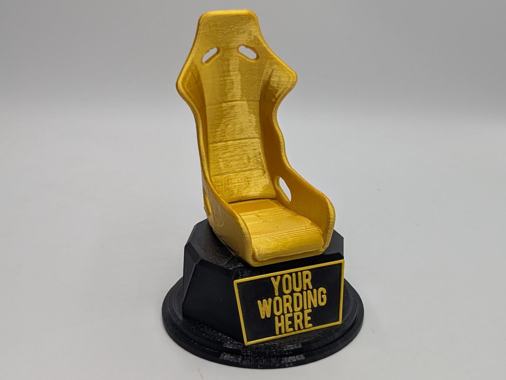 Personalised Racing Seat Trophy, Racing Award Trophy, Gift for Car Racer, Custom Trophy Gift, Stock Car Trophy, Racing Driver Trophy, Car