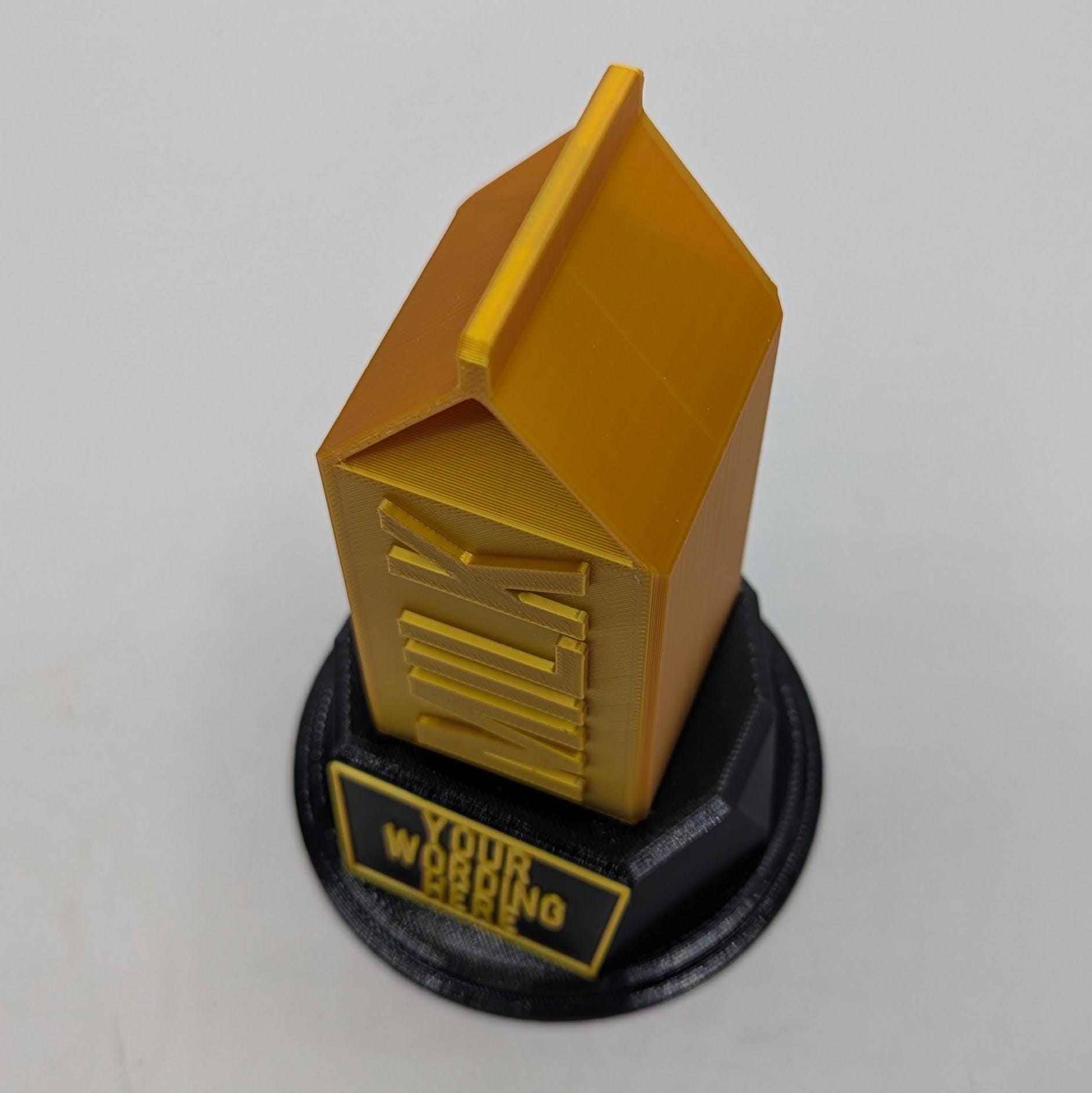 Personalised Milk Trophy, Custom Trophy Gift, Milk Lover Trophy, Milk Award Gift, Milk  Carton Gift, Milk  Lover Gift, Milk Drinker Award