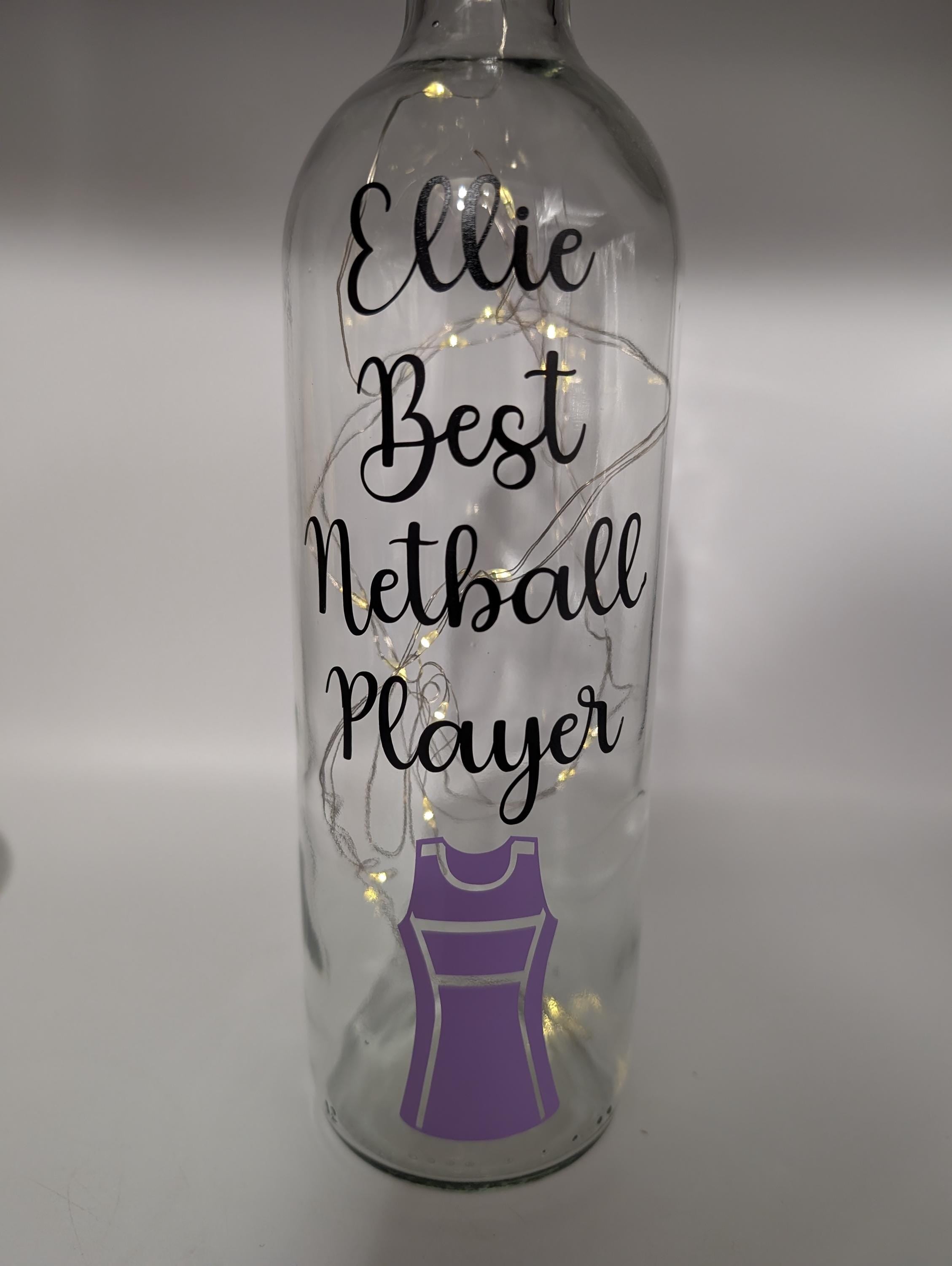 Personalised Netball Light Up Bottle, Personalised Netball Gift, Netball Home Decor Gift, Netball Team Gift, Netball Player Gift