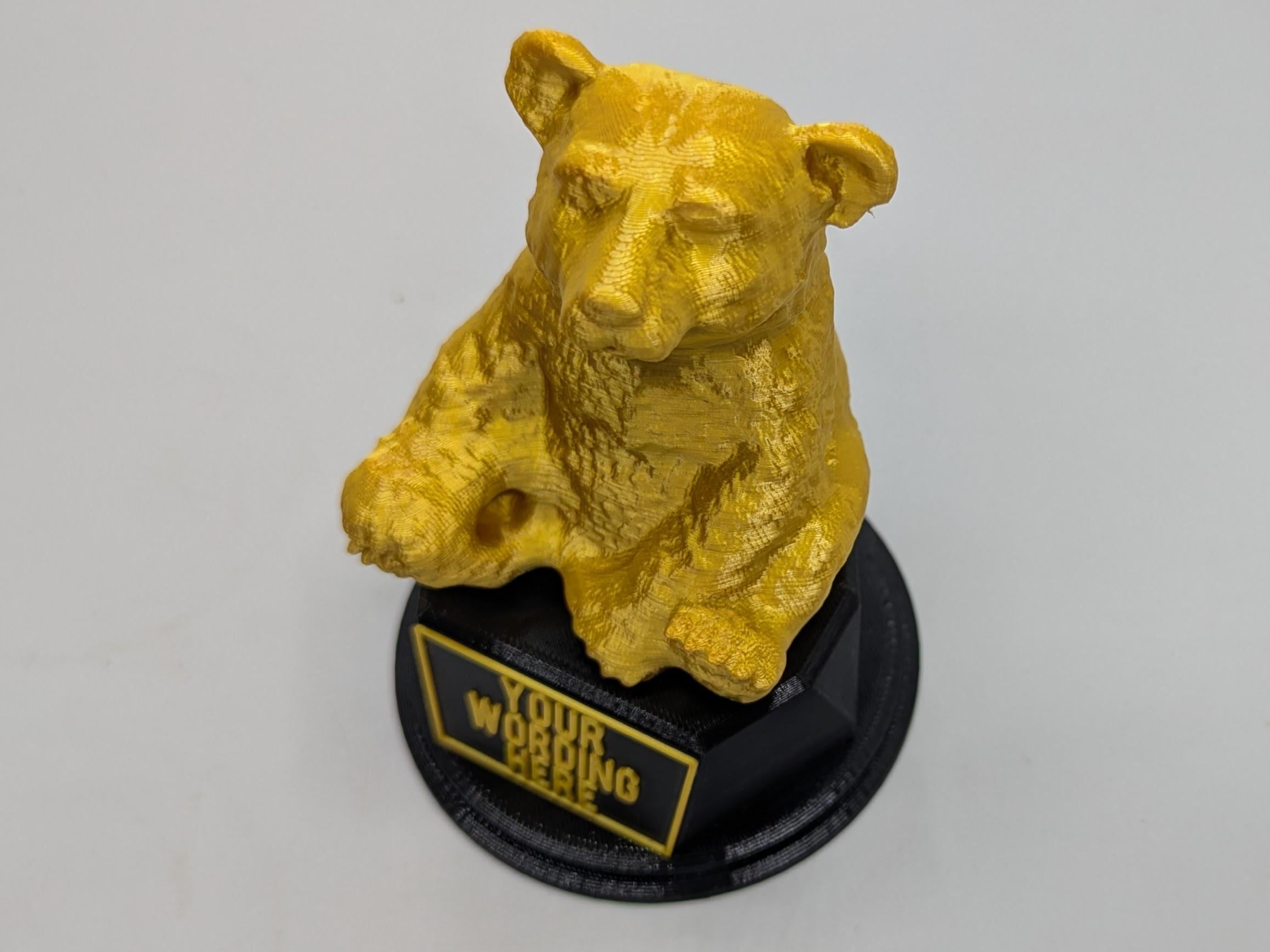 Personalised Bear Trophy, Animal Award Gift, Gift for Bear Lover, Custom Trophy Gift, Bear Award Gift, Office Trophy, Office Award Trophy