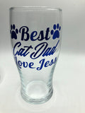 Personalized Cat Dad Pint Glass, Blue Text, Cat Lover Gift