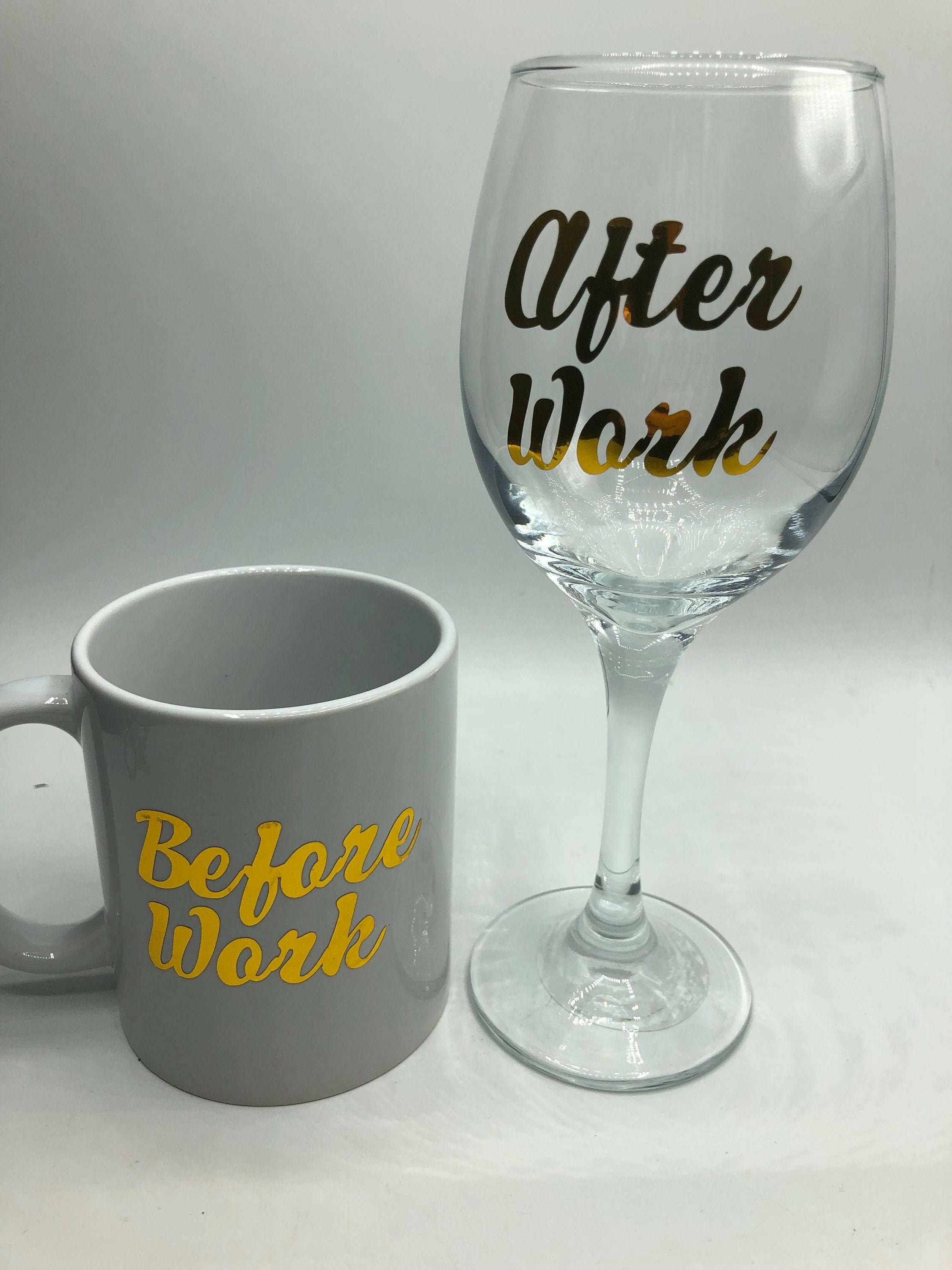 Before Work Glass, After Work Set, Set with Mug Before Work and Glass for After Work / Gift for Work Colleague / Gift for Friend / Work Gift