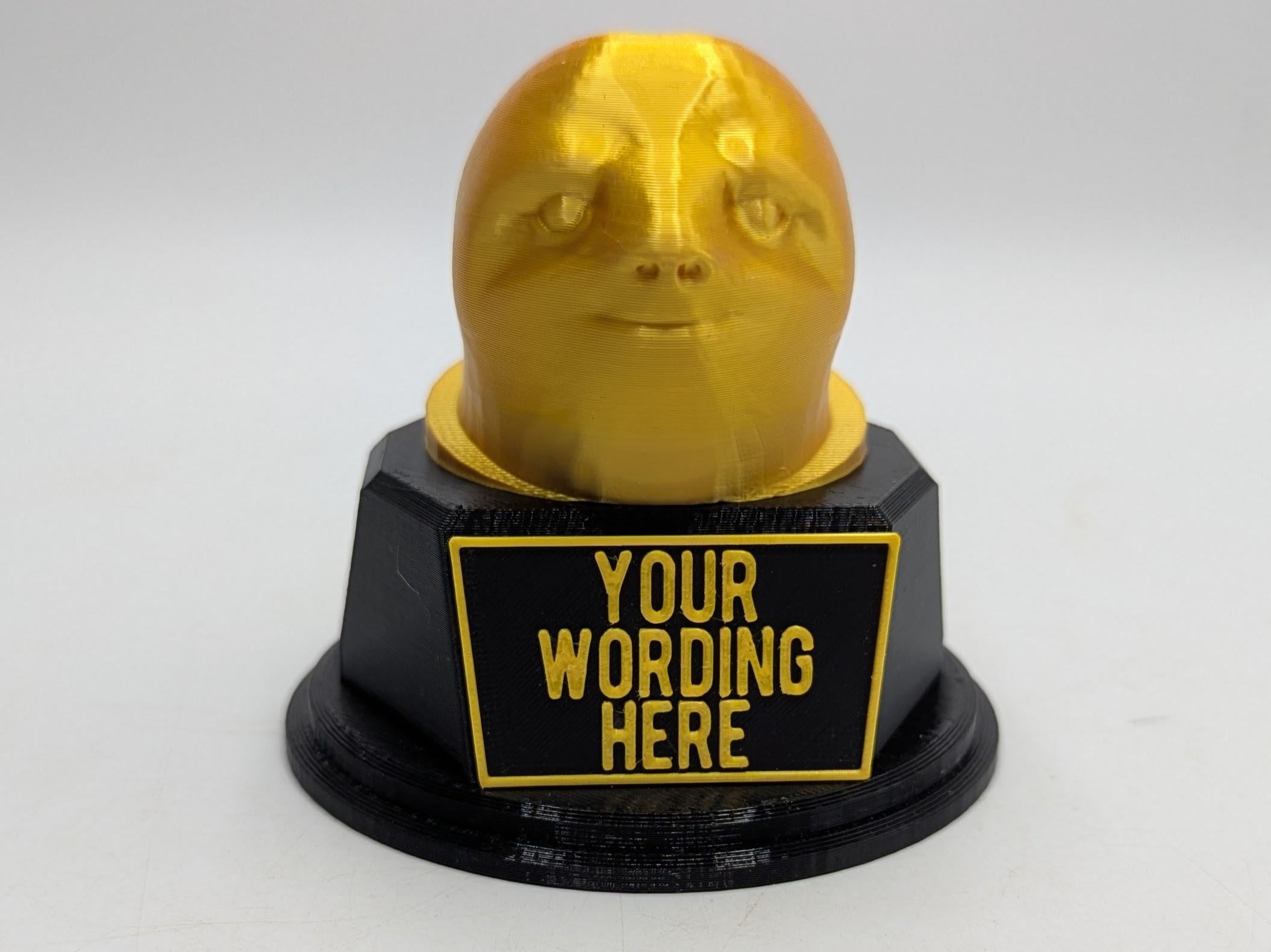 Personalised Sloth Trophy, Sloth Gift, Slow Trophy, Slowest Award, Custom Trophy, Office Trophy, Slowest Employee Award, Sloth Personalised