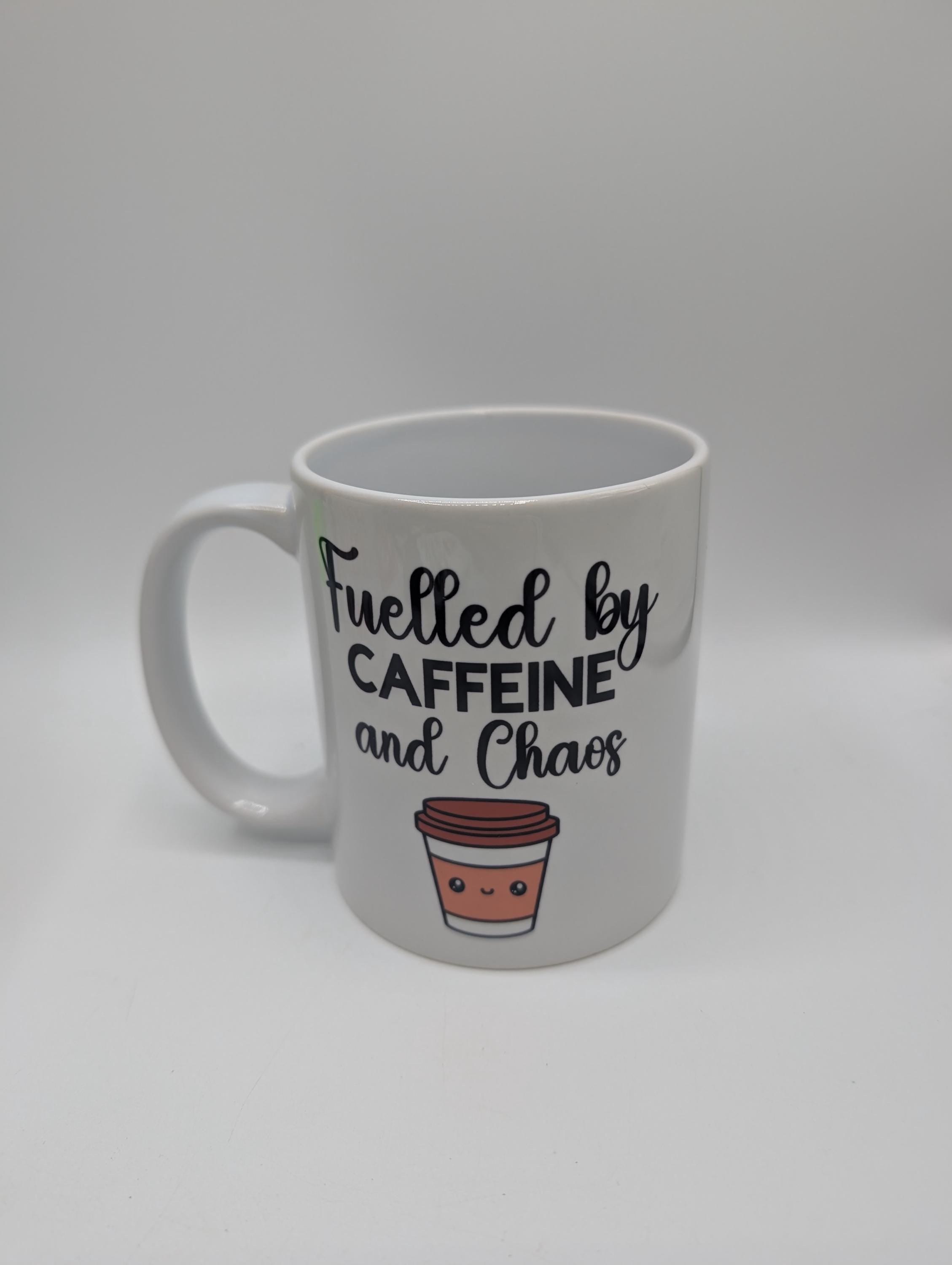 Fuelled by Caffeine & Chaos Mug / Gift for friend / Gift for coffee lover / Gift for Work Colleague / Caffeine Chaos Coaster / Coffee Gift
