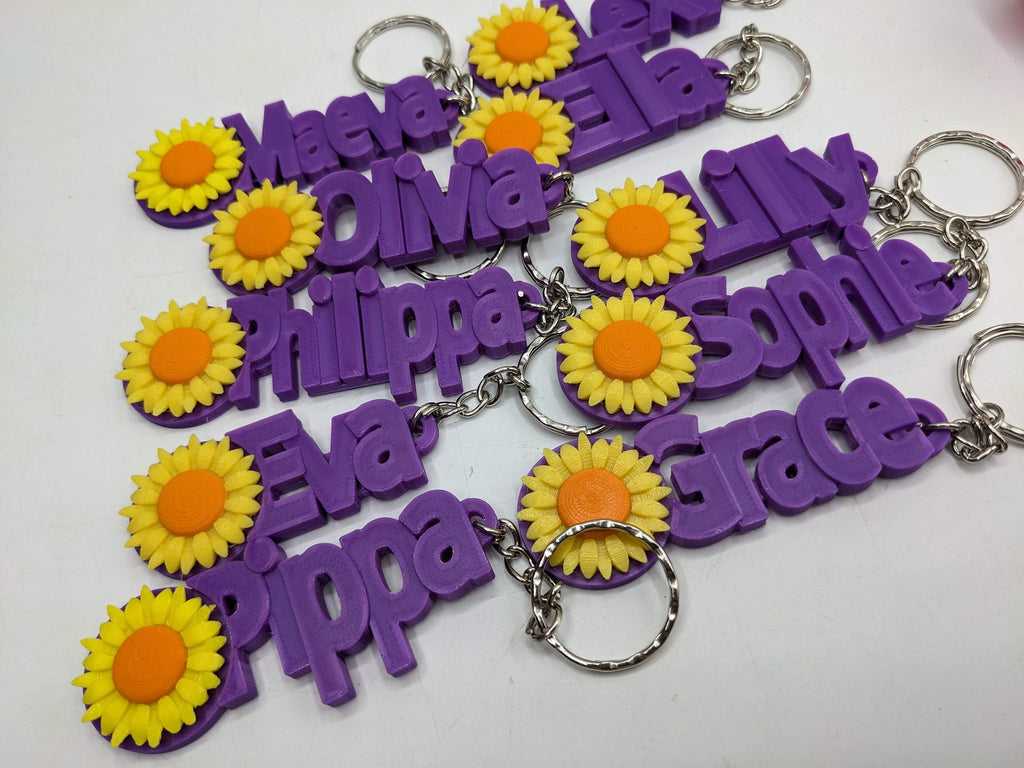 Personalised Sunflower Keyrings / Sunflower Keychain / Flower Keyring / Gift for Flower Lover / Party Bag Filler / Sunflower Keyring Gift