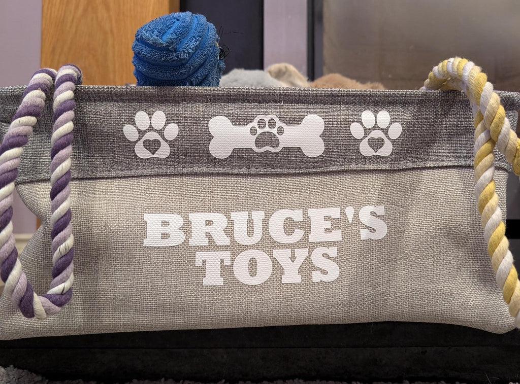 Personalised Dog Toy Basket, Dog Canvas Storage Basket, New Puppy Gift, Pet Storage Box, Present For Dogs, Puppy Pack, Cat Canvas Toy Basket