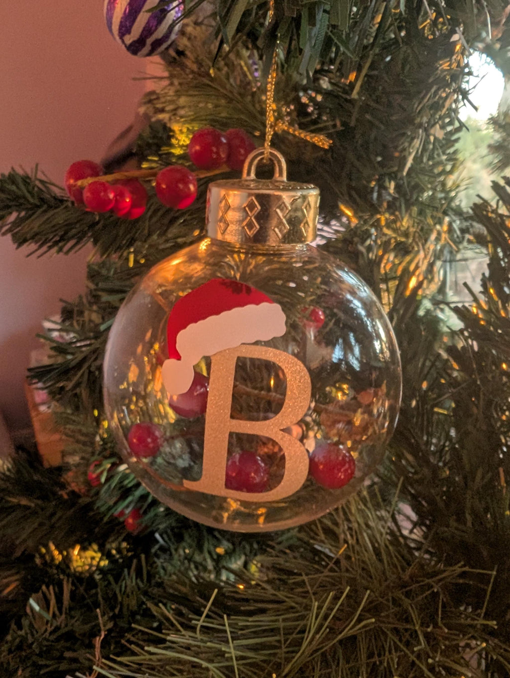 Personalised Santa Hat Glitter Christmas Bauble / Bauble / Memorial Bauble / Tree Personalised Decoration / Personalised Christmas Ornament