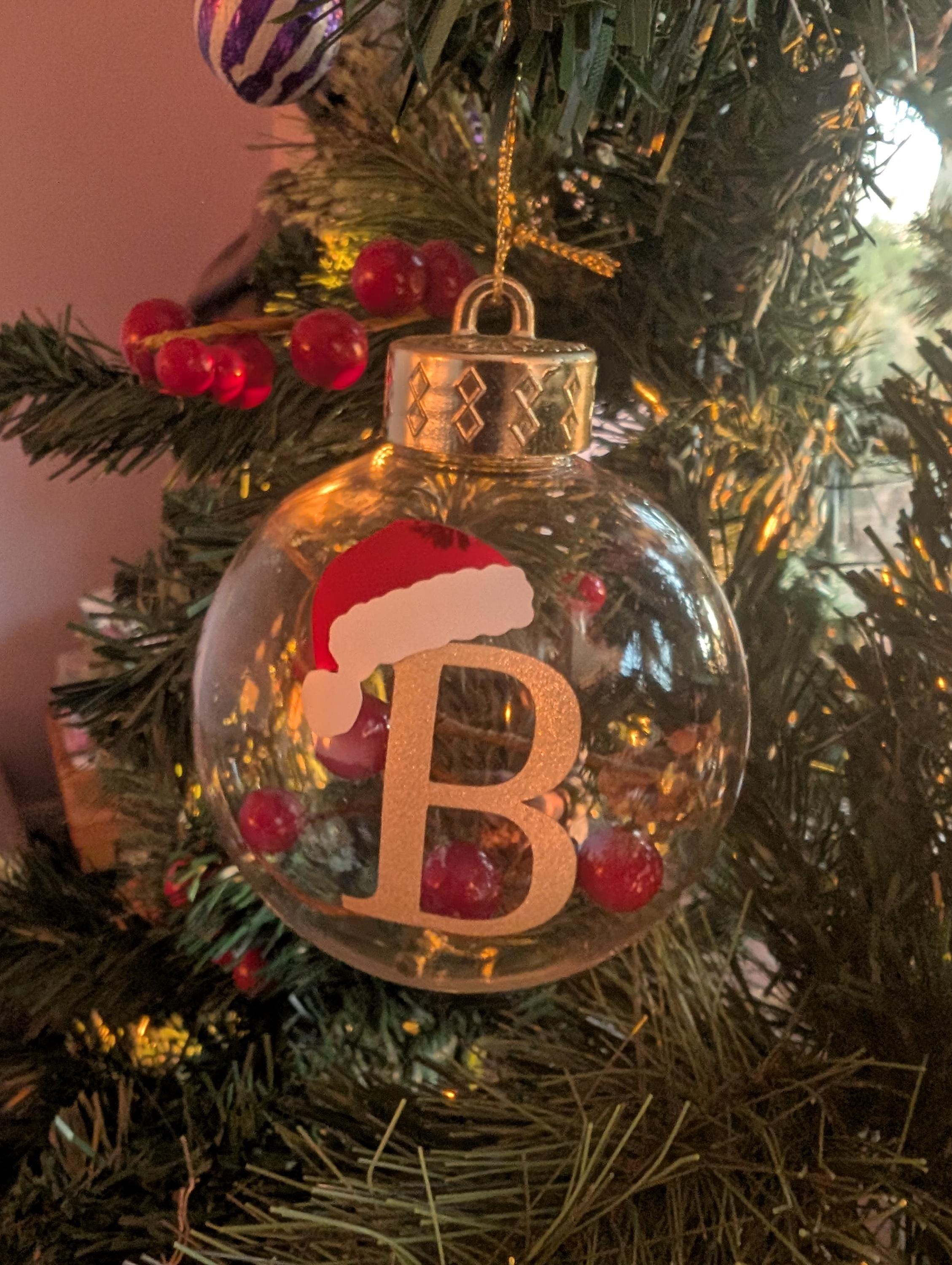 Personalised Santa Hat Glitter Christmas Bauble / Bauble / Memorial Bauble / Tree Personalised Decoration / Personalised Christmas Ornament