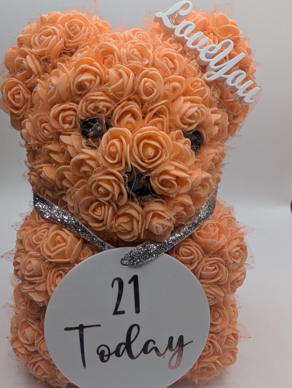 Personalized Rose Teddy Bear, Handmade Birthday Gift