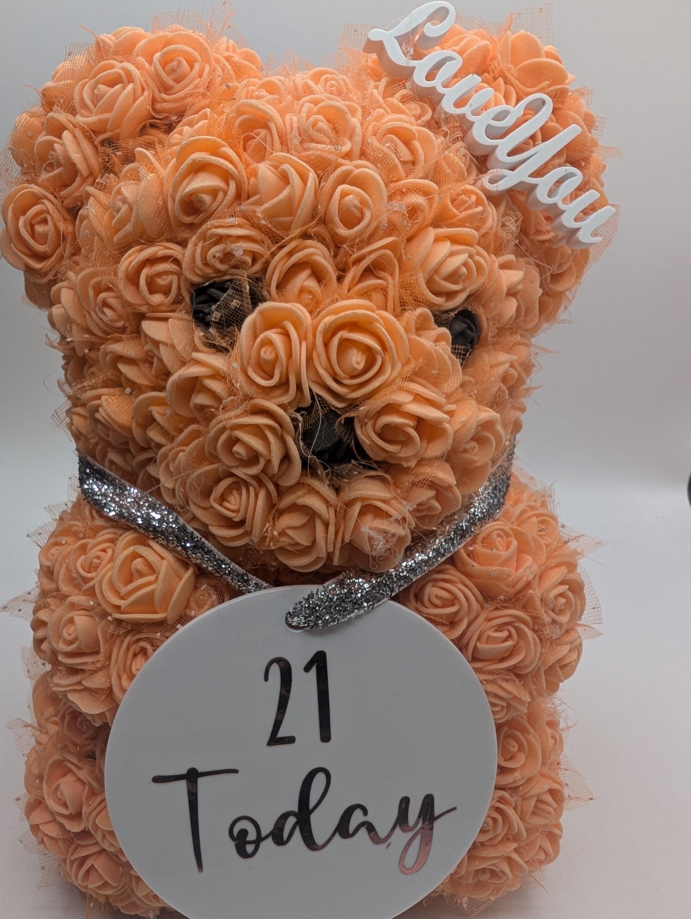 Personalized Rose Teddy Bear, Handmade Birthday Gift
