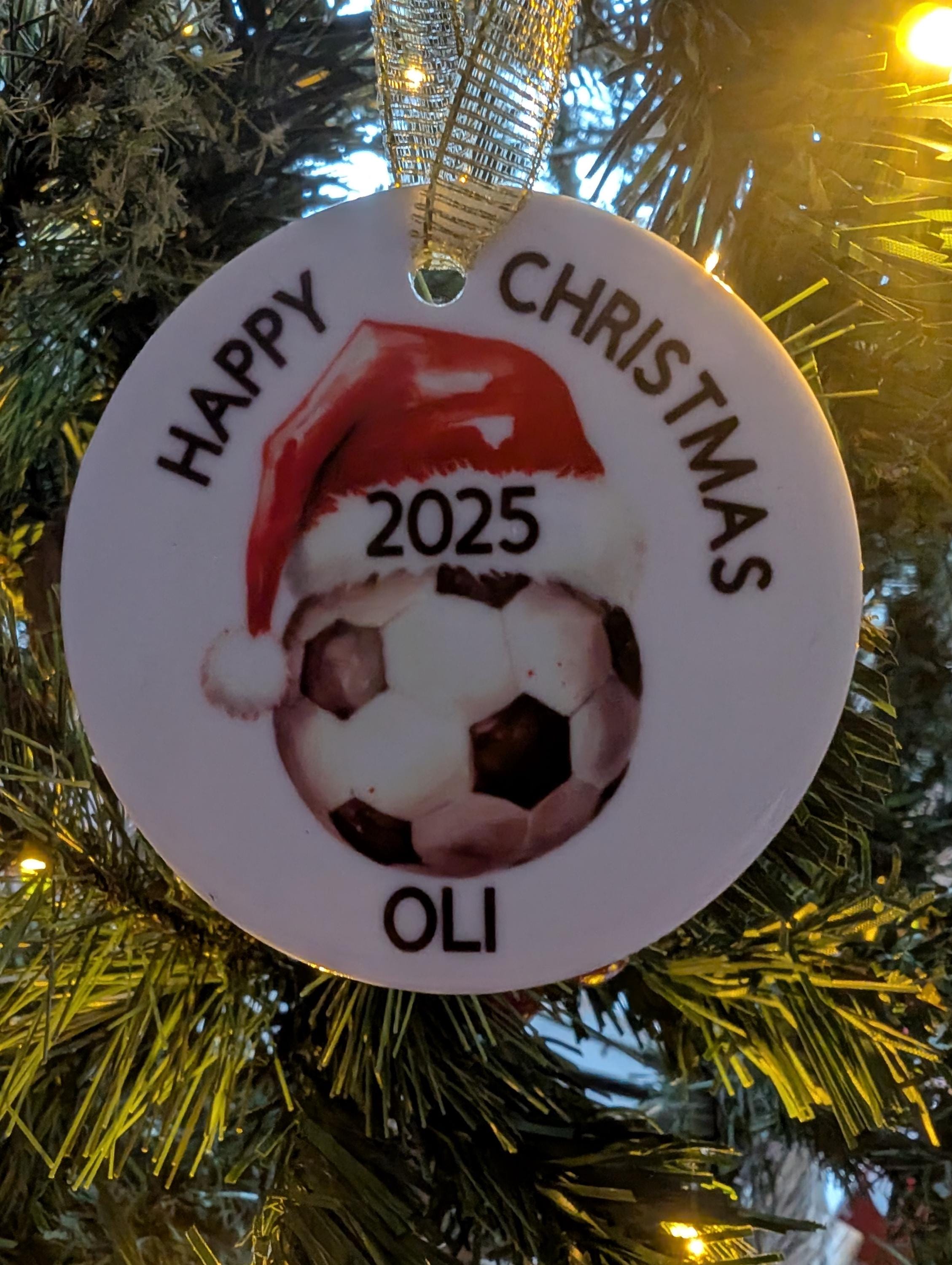 Personalised Ceramic Football Bauble, Personalised Football Ornament, Christmas Gift For Football Fan, Personalised Gift for Football Fan