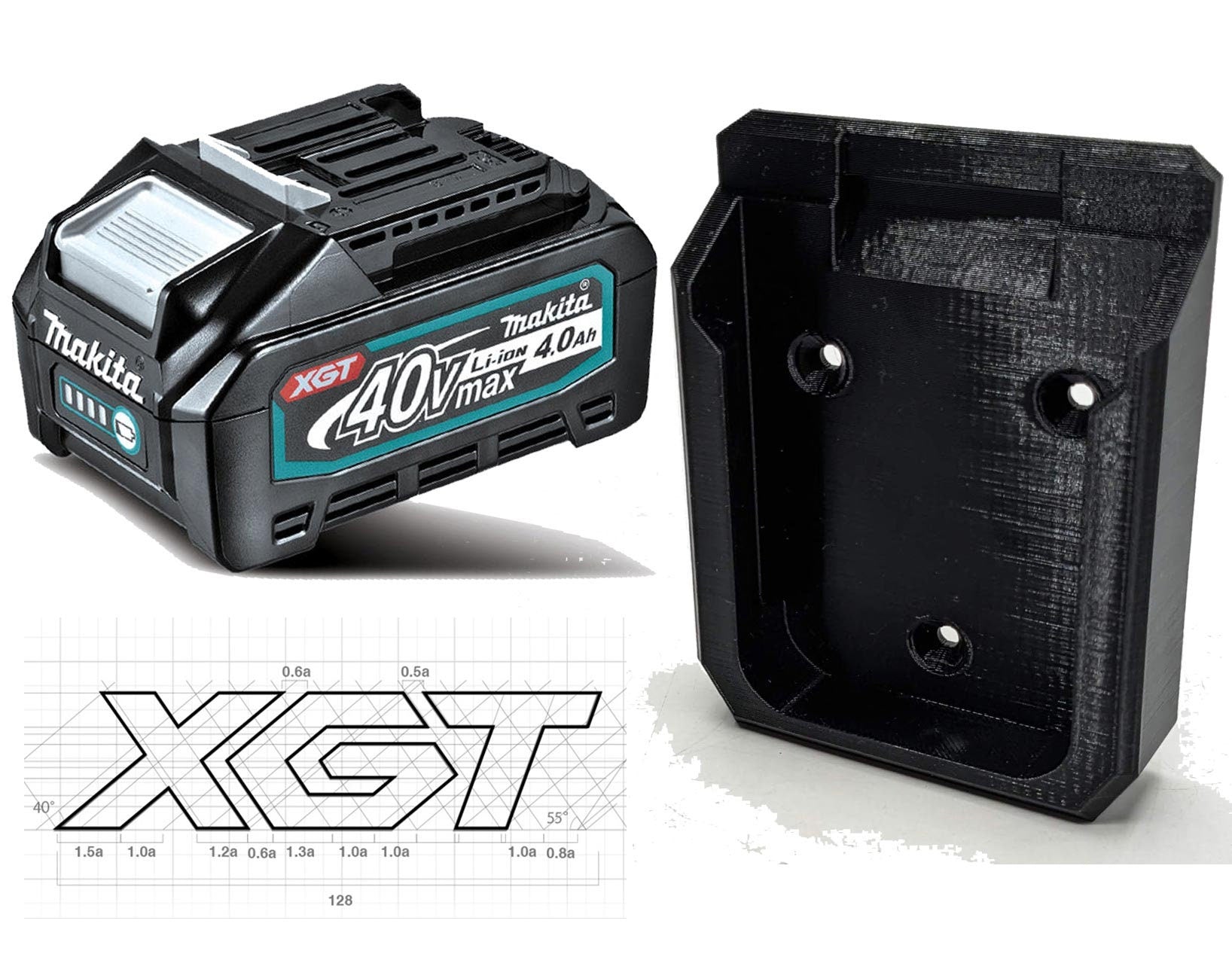 Makita 40v XGT Battery Compatible Battery Wall Mount / Storage Holder for Shed, Van or Workshop