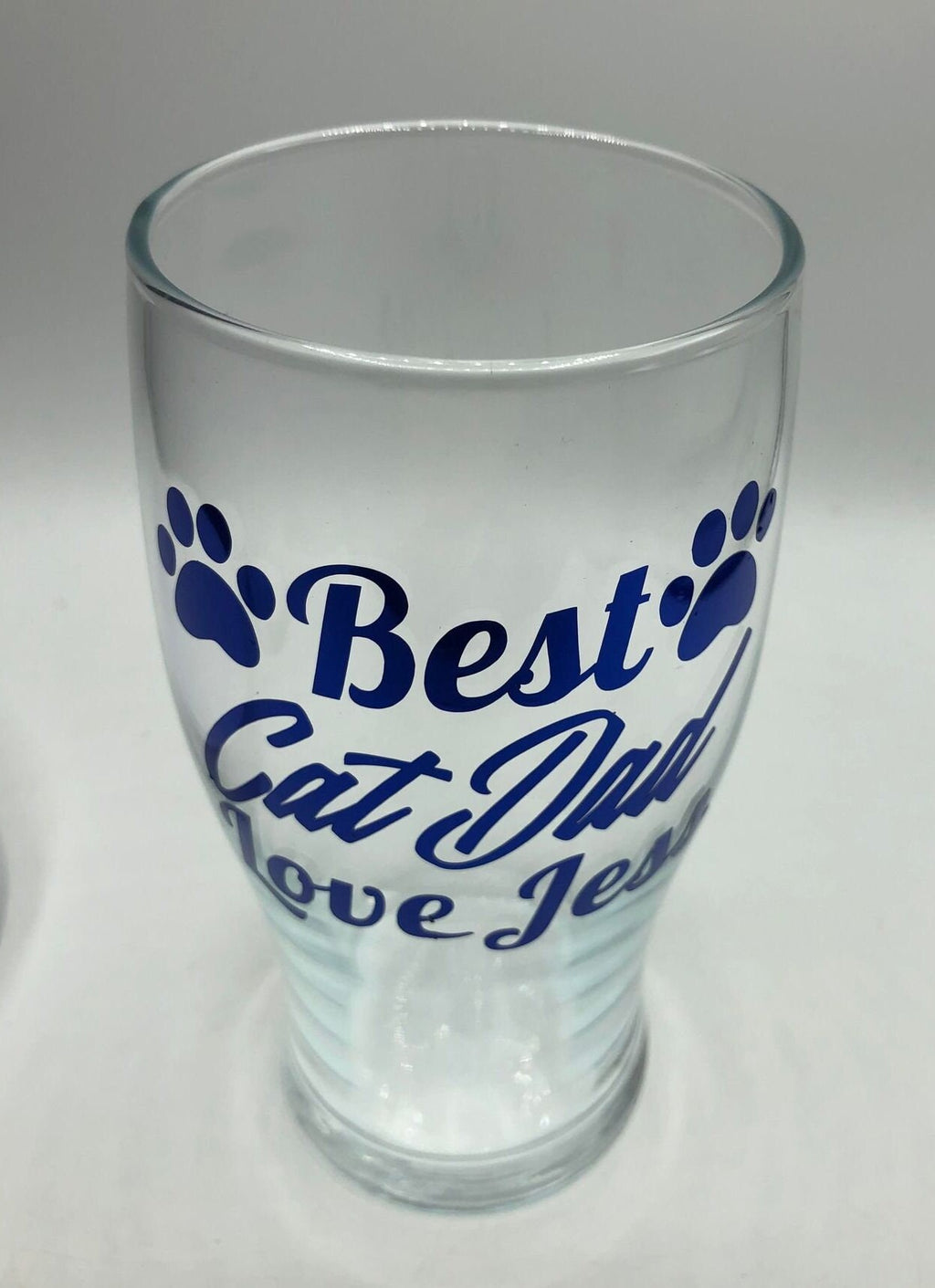Personalized Cat Dad Pint Glass, Blue Text, Cat Lover Gift