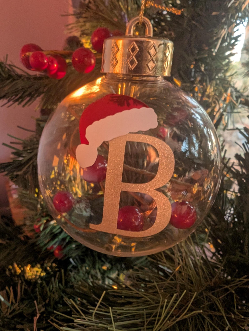 Personalised Santa Hat Glitter Christmas Bauble / Bauble / Memorial Bauble / Tree Personalised Decoration / Personalised Christmas Ornament