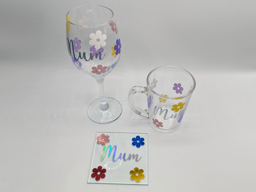 Personalised Flower Glass, Flower Glass Coaster, Gift for her, Mother's Day Gift, Gin Flower Glass, Prosecco Flower Glass, Flower Gift Mug
