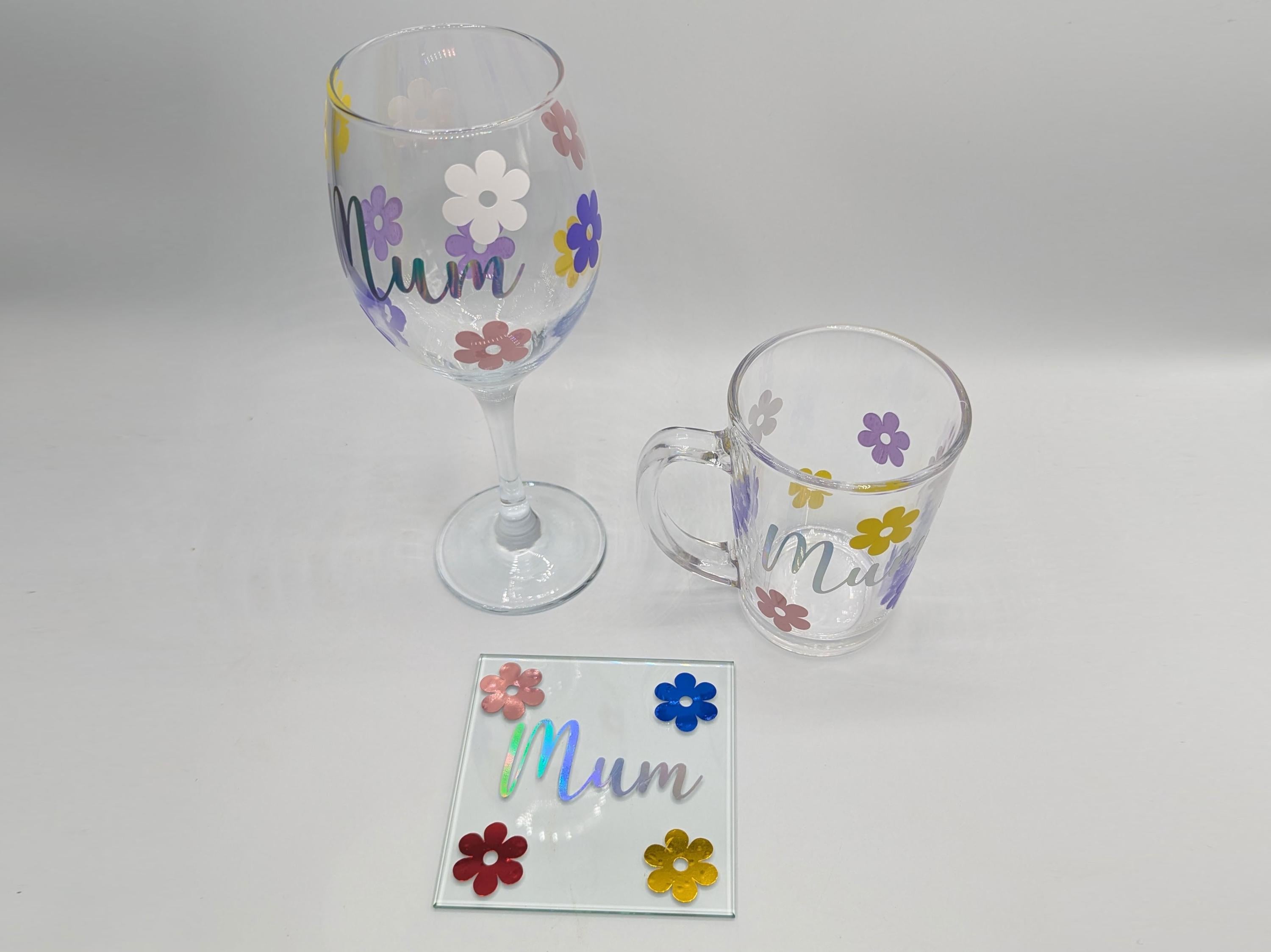 Personalised Flower Glass, Flower Glass Coaster, Gift for her, Mother's Day Gift, Gin Flower Glass, Prosecco Flower Glass, Flower Gift Mug