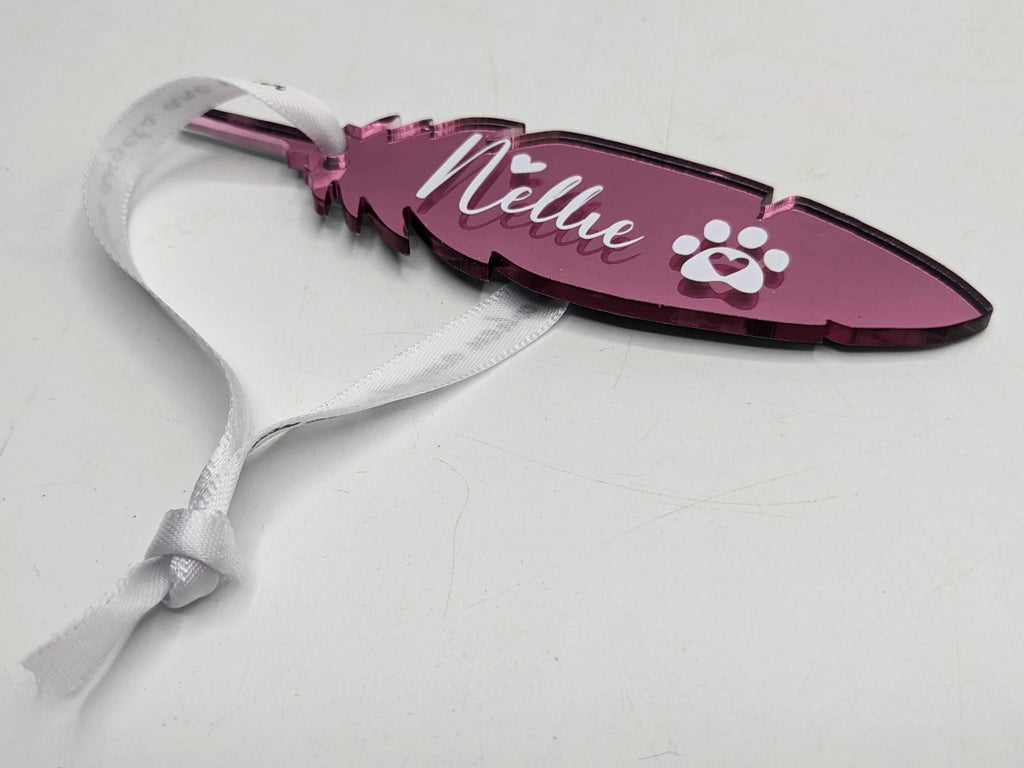 Pet Personalised Feather / Feather Memorial Christmas / Personalised Feather Gift / Tree Personalised Decoration / Feather Personalised Gift