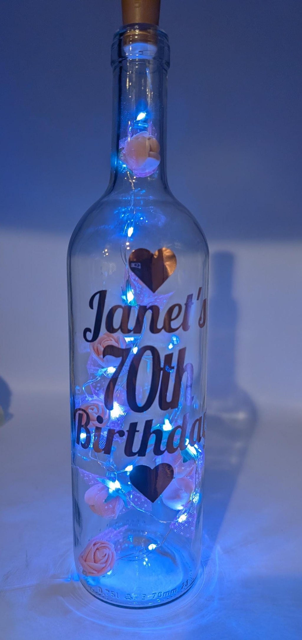 70th Birthday Gift, 70th Light Up Bottle, Special Birthday Light Up Bottle, Personalised Present, Personalised Light Up Bottle Gift