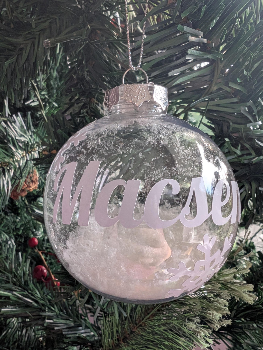 Personalized Snowflake Christmas Bauble, Custom Snow Tree Decoration
