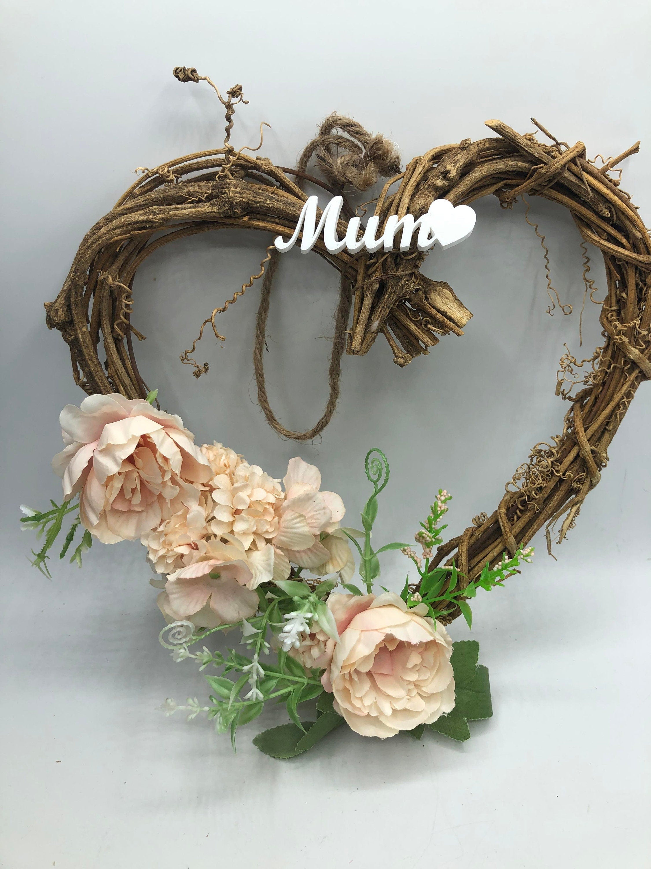 Heart Wreath Hanging Decoration, Beautiful Flower Heart Decoration, Heart Wreath, Carnation & Peony Flowers, Gift for Her, Gift for Friend