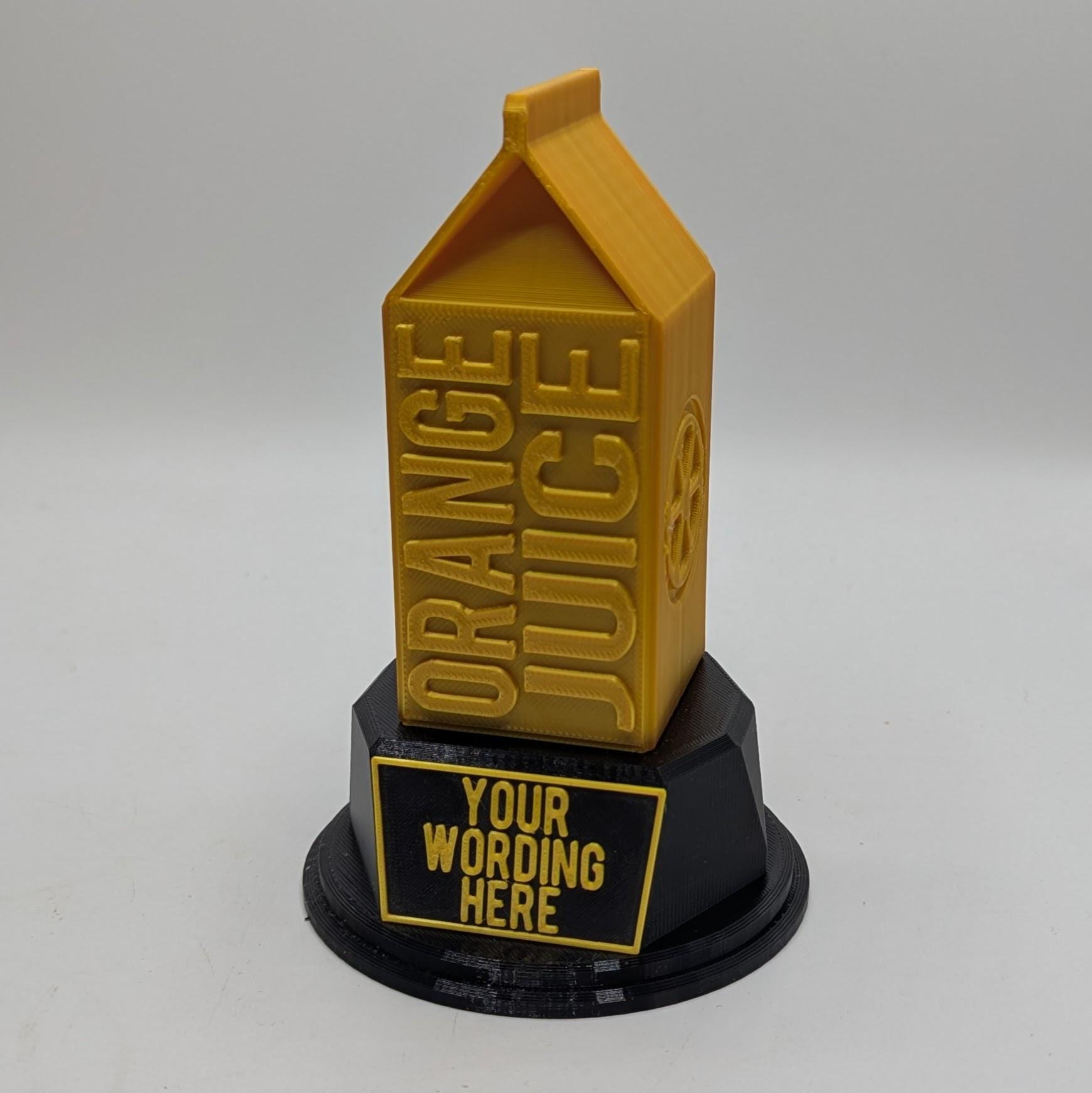 Personalised Orange Juice Trophy, Custom Trophy Gift, Orange Juice Lover Trophy, Orange Juice Award, Orange Juice Carton Gift, Orange Juice