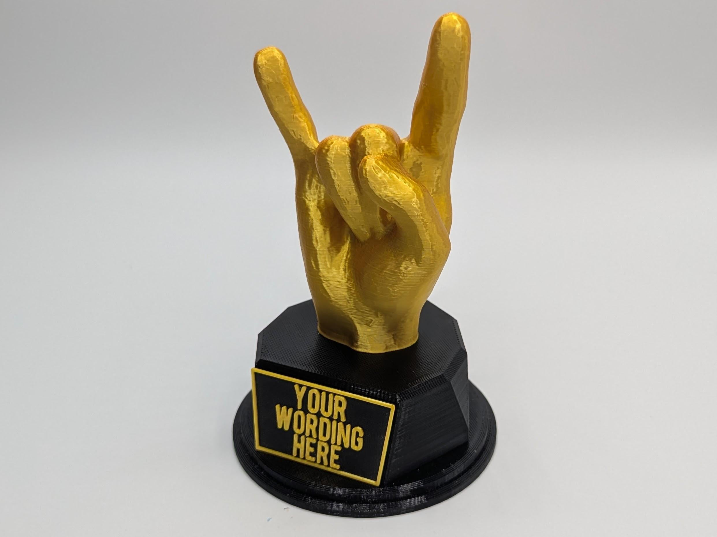 Personalised Rock Fingers Trophy, You Rock Trophy, Rock Hand Award, Custom Rock Lover Gift, Rock On Award, Rock Star Award, Rock Star Trophy