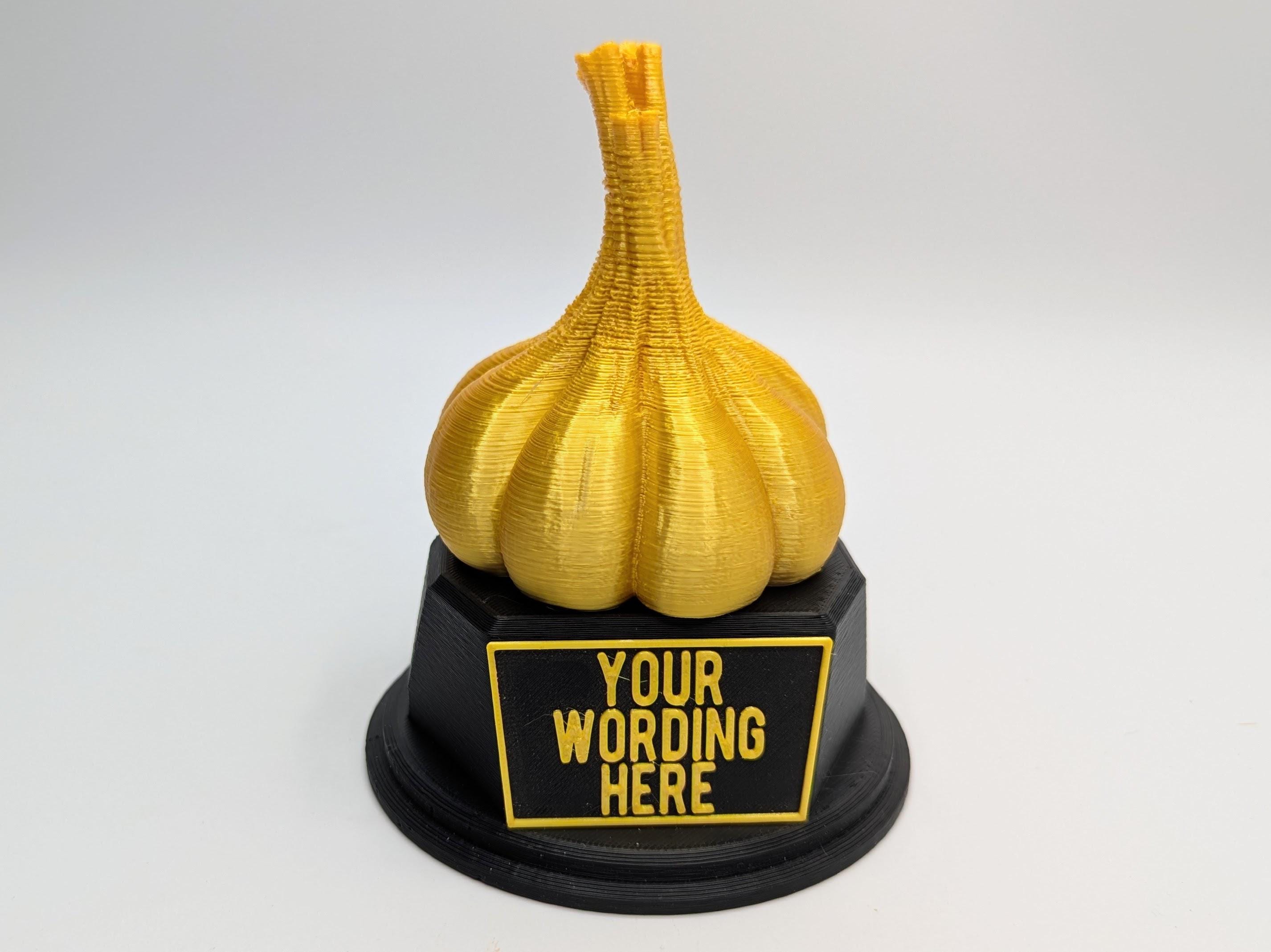 Personalised Garlic Trophy, Garlic Bulb Trophy, Garlic Lover Gift, Vegetable Award, Garlic Award Trophy, Custom Garlic Trophy, Garlic Shape
