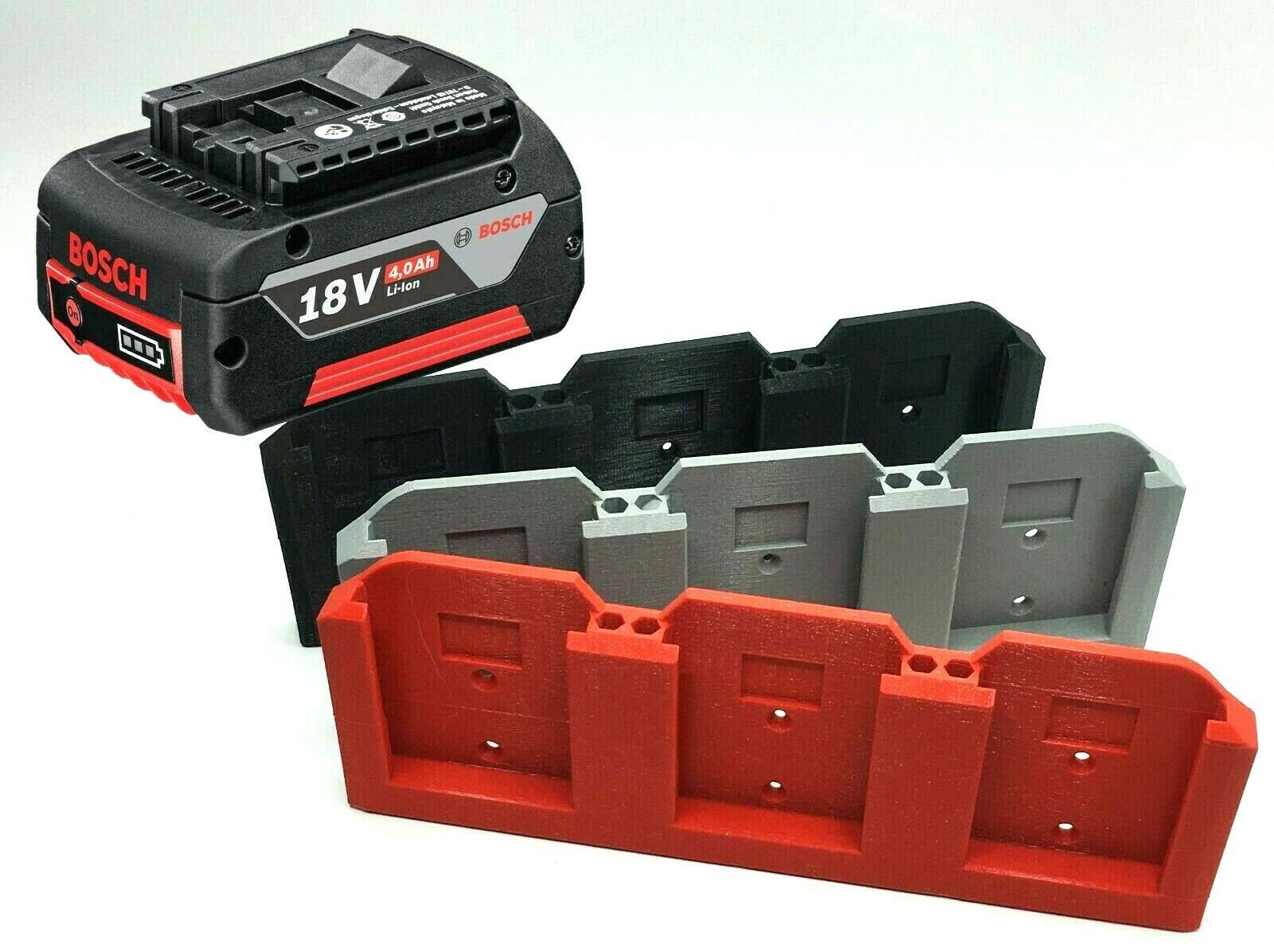Triple Wall Shelf Mount for BOSCH 18V BATTERIES / Bosch 18v Battery Holder / Bosch 18v Battery Mount / Mount for Shed Van Workshop 4Ah 5Ah