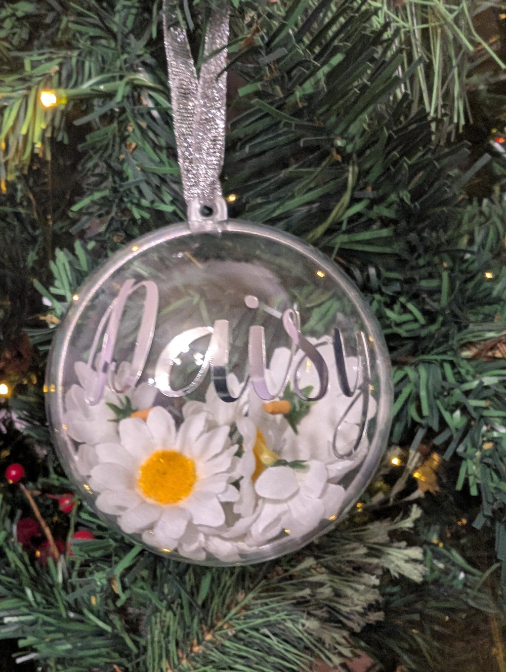 Personalised Daisy Bauble, Sunflower Bauble, Flower Bauble, Forget Me Not Bauble, Rose Bauble, Gerbera Bauble, Christmas Daisy, Daisy Flower