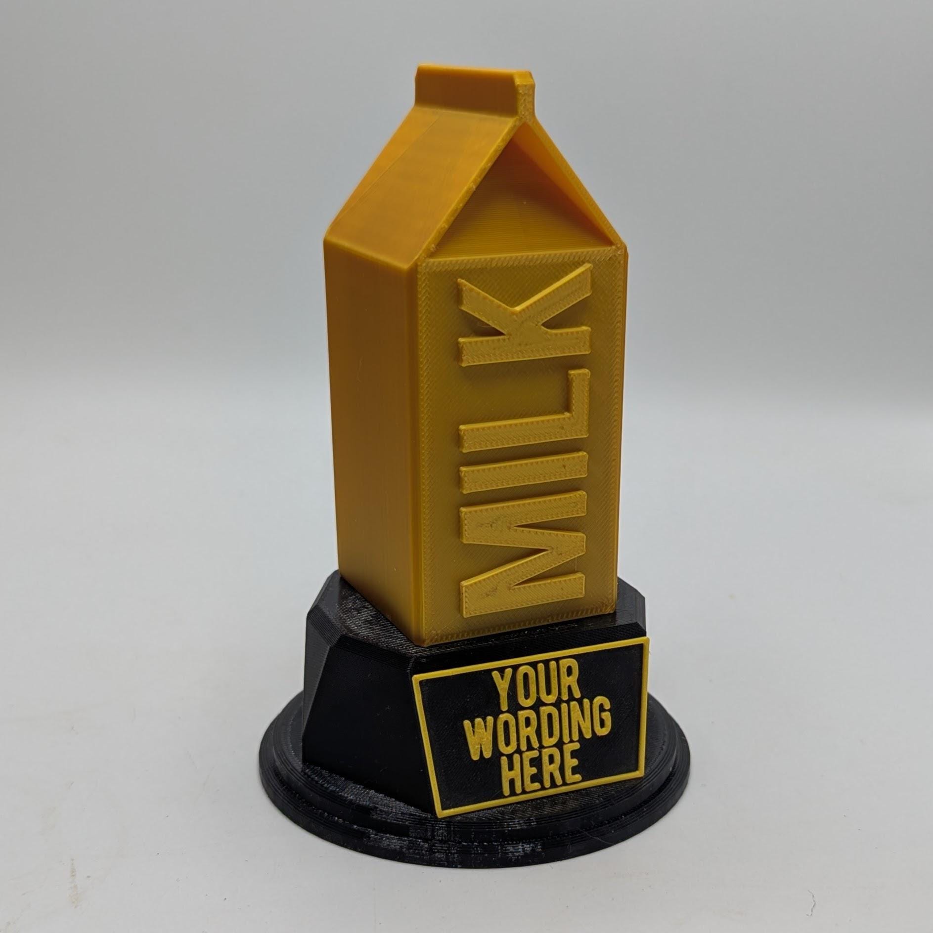 Personalised Milk Trophy, Custom Trophy Gift, Milk Lover Trophy, Milk Award Gift, Milk  Carton Gift, Milk  Lover Gift, Milk Drinker Award
