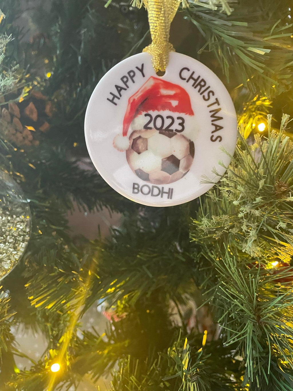 Personalised Ceramic Football Bauble, Personalised Football Ornament, Christmas Gift For Football Fan, Personalised Gift for Football Fan