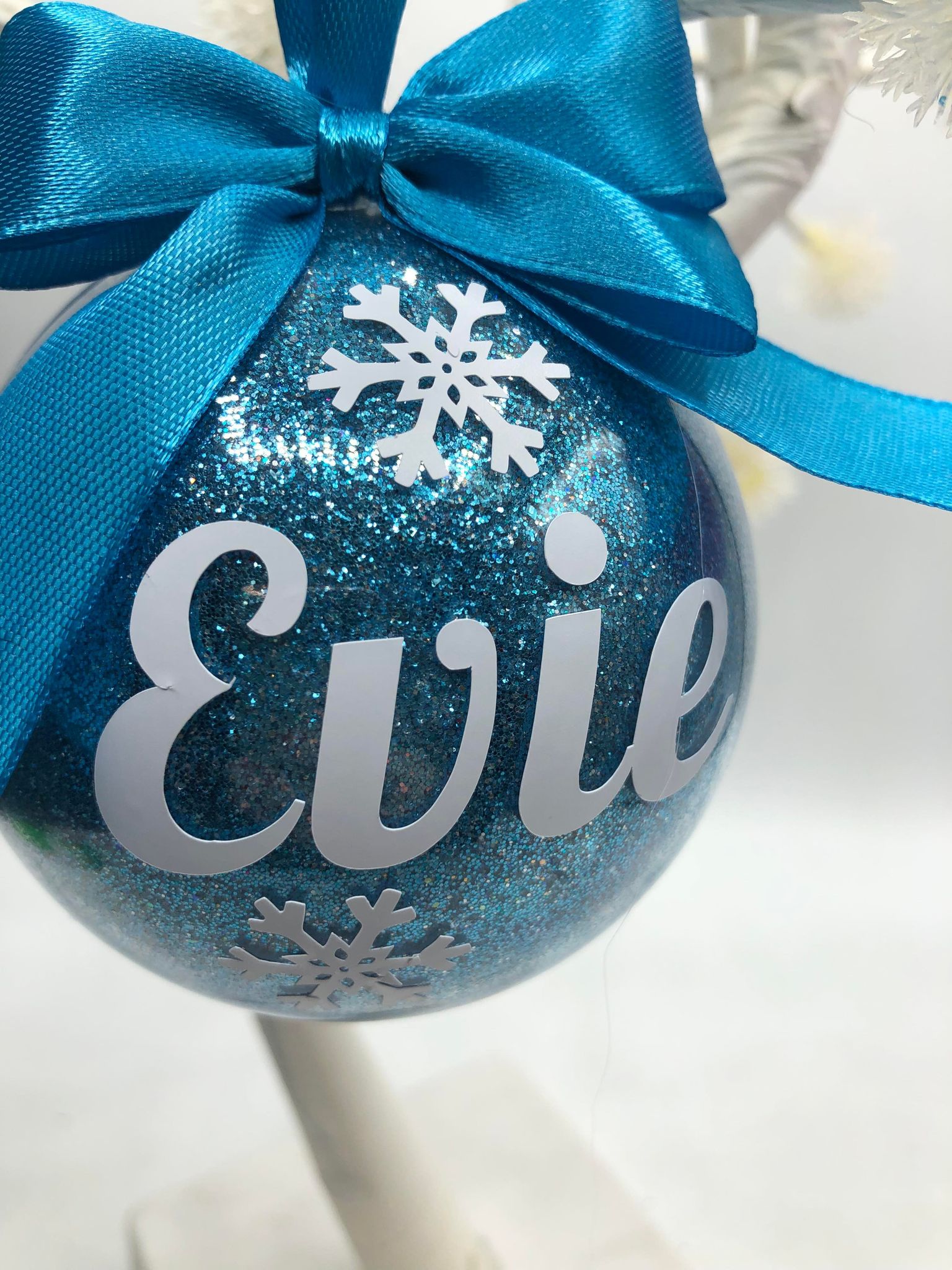 Personalised Glitter Snowflake Bauble, Glitter Christmas Bauble, Personalised Bauble, Christmas Decoration, Glitter Ribbon Bauble, Bauble