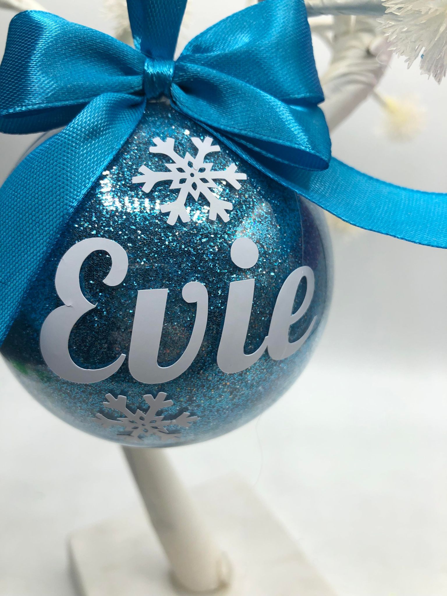 Personalised Glitter Snowflake Bauble, Glitter Christmas Bauble, Personalised Bauble, Christmas Decoration, Glitter Ribbon Bauble, Bauble