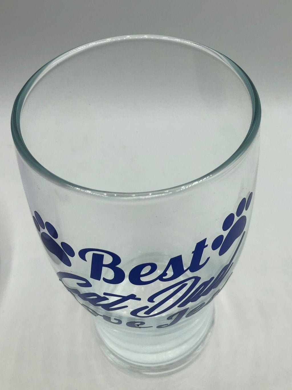 Personalized Cat Dad Pint Glass, Blue Text, Cat Lover Gift