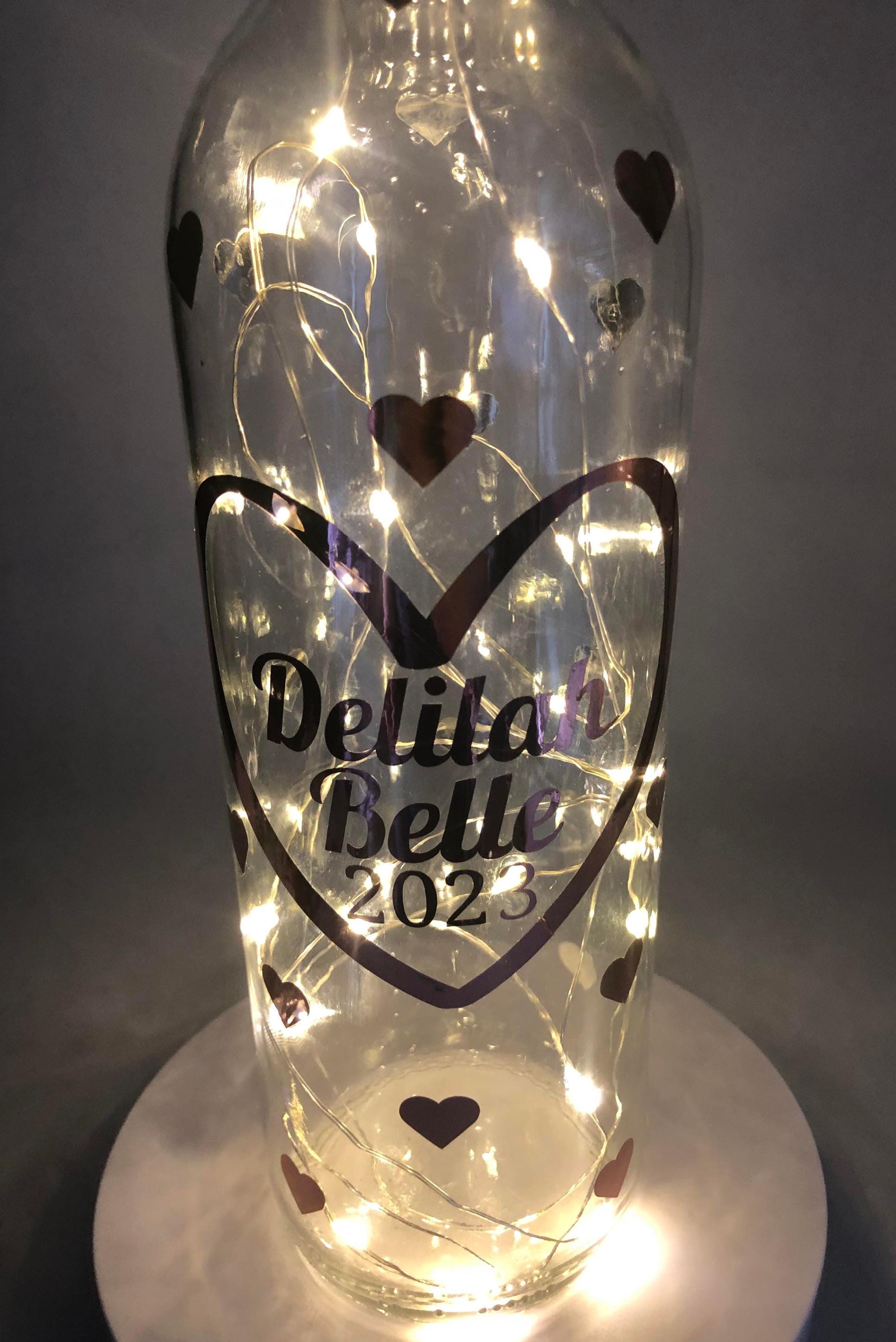 Personalised Birthday Gift, Birthday Light Up Bottle, Birthday Keepsake Gift, New Baby Gift, Christening Gift, Friend Birthday Hearts Gift
