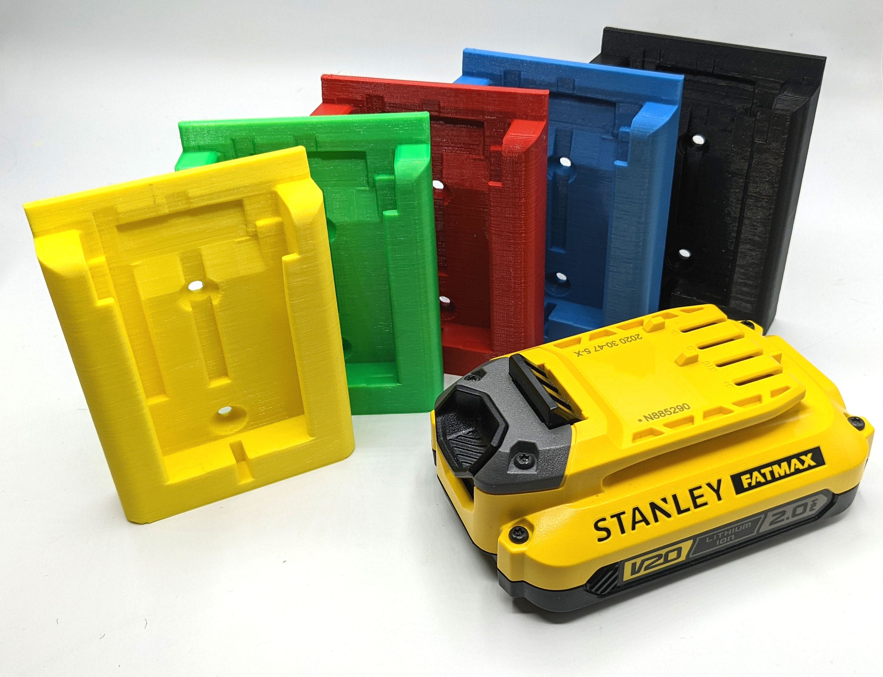 Stanley Fatmax V20 18v Batteries -Wall or Undershelf +Colour Choice / Battery Holder for Stanley Fatmax V20 18v Batteries / Battery Mount