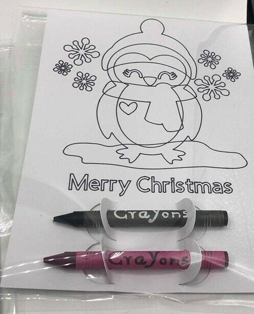 Stocking Filler Colouring & Crayons X2 / Christmas Eve Box Filler / Party Bag Filler / Christmas Colouring Sheet / Gift for Children / Xmas