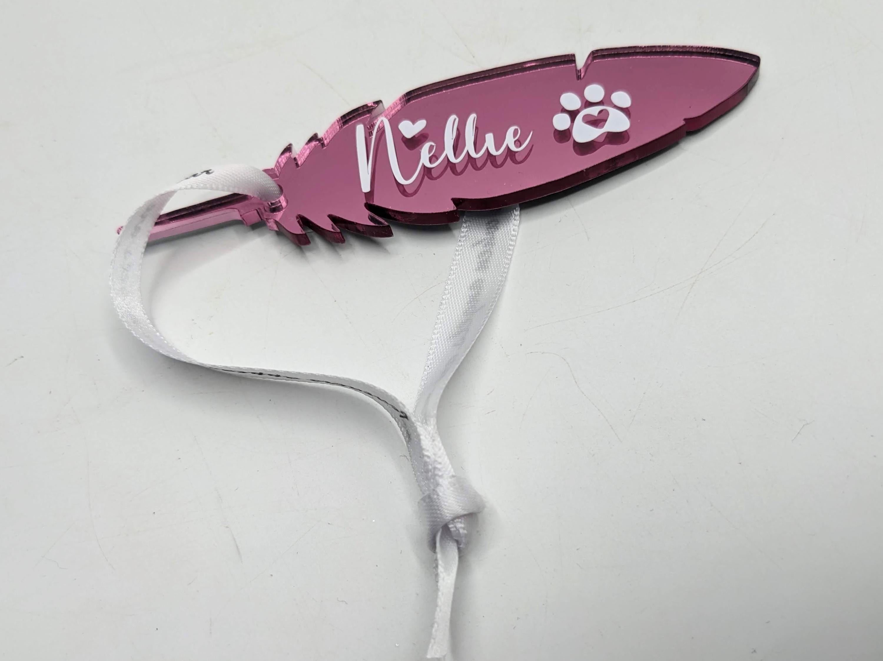 Pet Personalised Feather / Feather Memorial Christmas / Personalised Feather Gift / Tree Personalised Decoration / Feather Personalised Gift