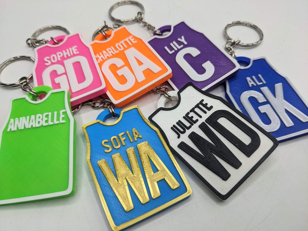 Personalised Netball Shirt Keyring / Netball Keyring / Netball Party Bag Fillers / Netball Team Bag Tags / Netball Gift / Netball Players