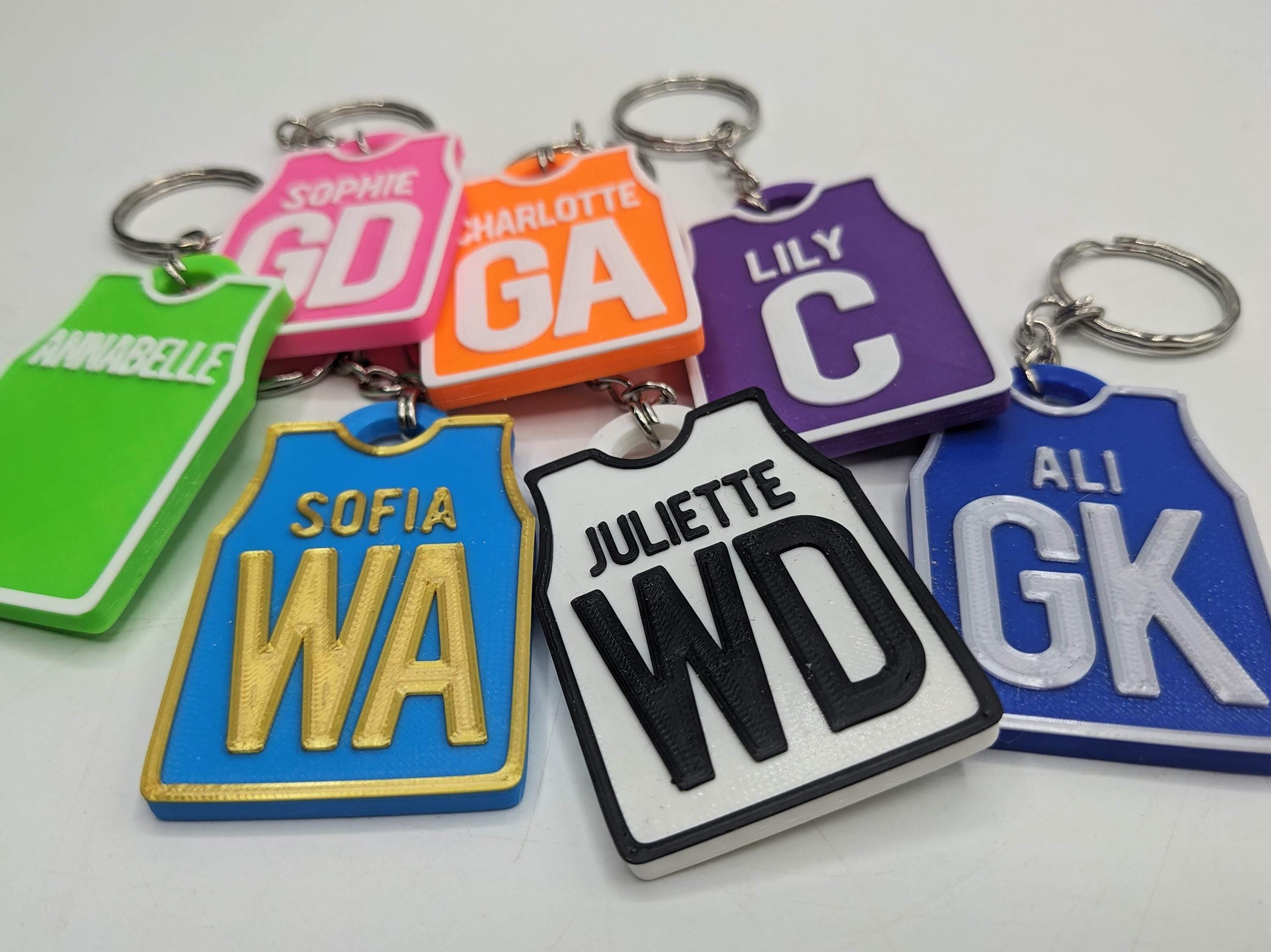 Personalised Netball Shirt Keyring / Netball Keyring / Netball Party Bag Fillers / Netball Team Bag Tags / Netball Gift / Netball Players