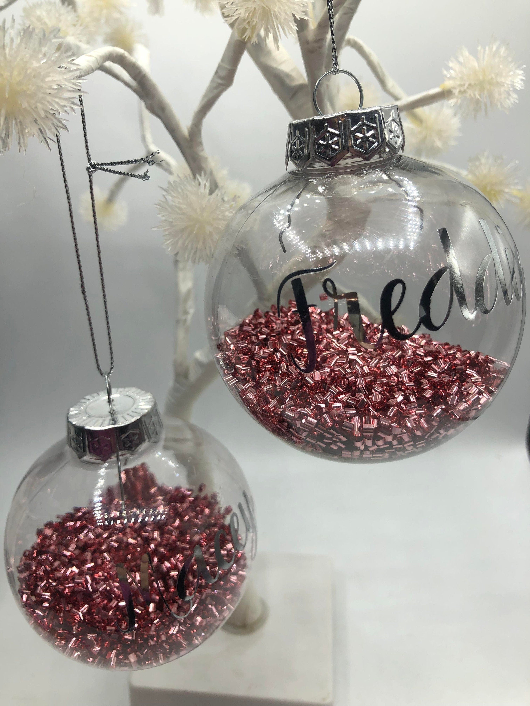 Personalised Tinsel Bauble, First Christmas, Custom Bauble, Memorial Bauble, Tree Custom Decoration, Personalised Christmas Ornament Gift