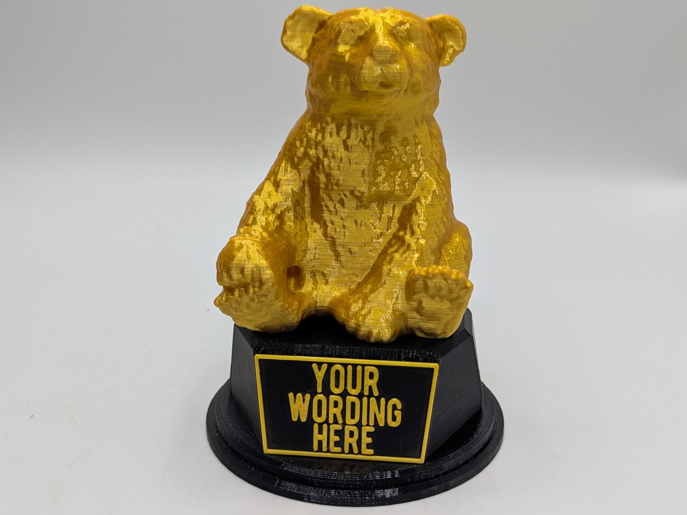 Personalised Bear Trophy, Animal Award Gift, Gift for Bear Lover, Custom Trophy Gift, Bear Award Gift, Office Trophy, Office Award Trophy