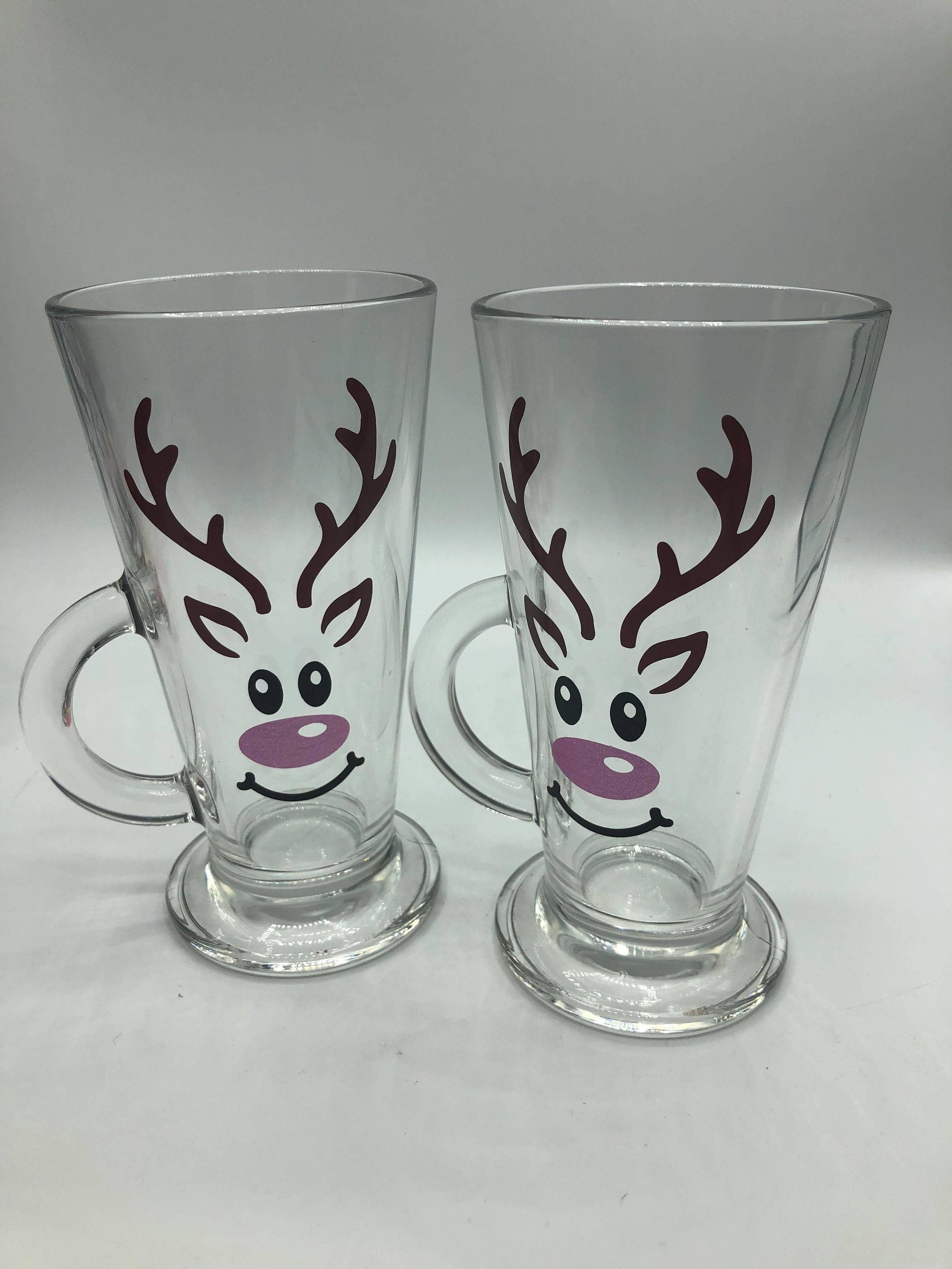 Reindeer Christmas Glass, Reindeer Hot Chocolate Mug, Reindeer Christmas Mug, Christmas Eve Box, Stocking Filler Glass, Christmas Hot Choc