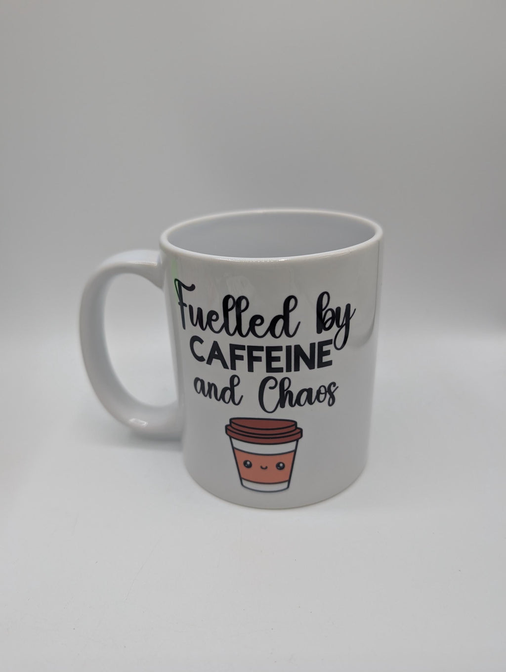 Fuelled by Caffeine & Chaos Mug / Gift for friend / Gift for coffee lover / Gift for Work Colleague / Caffeine Chaos Coaster / Coffee Gift