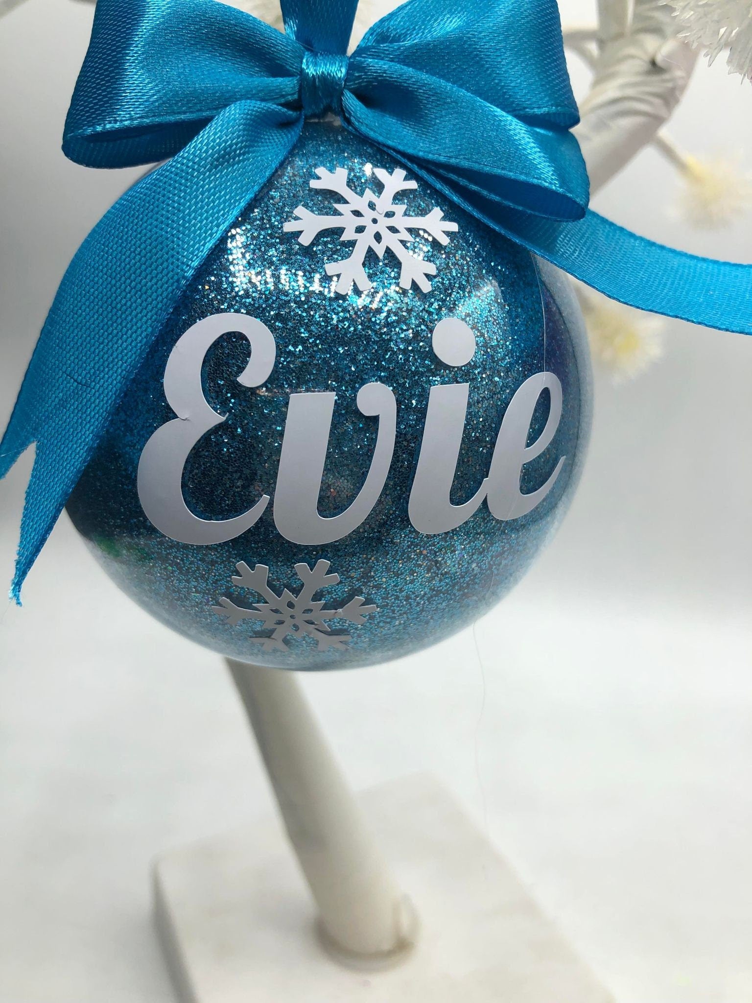 Personalised Glitter Snowflake Bauble, Glitter Christmas Bauble, Personalised Bauble, Christmas Decoration, Glitter Ribbon Bauble, Bauble
