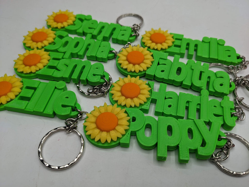 Personalised Sunflower Keyrings / Sunflower Keychain / Flower Keyring / Gift for Flower Lover / Party Bag Filler / Sunflower Keyring Gift
